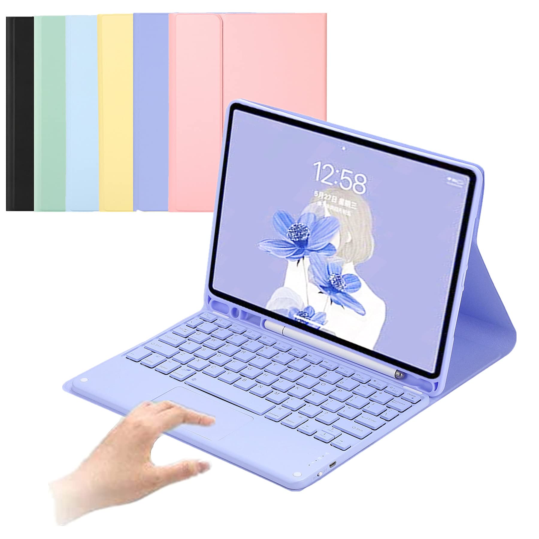 タッチパッド付き添い人 iPad 7 iPad 8 iPad 9 iPad 10.2 鍵盤入れもの iPad 第 9 8 7時人 照明ランプ 書き込み保持者付き添い人 二十日鼠役立つこと iPad Air3 Pro 10.5 覆いかぶせる 磁石 引きはなす式 かっこ良い Bluetooth 鍵盤 (黒)