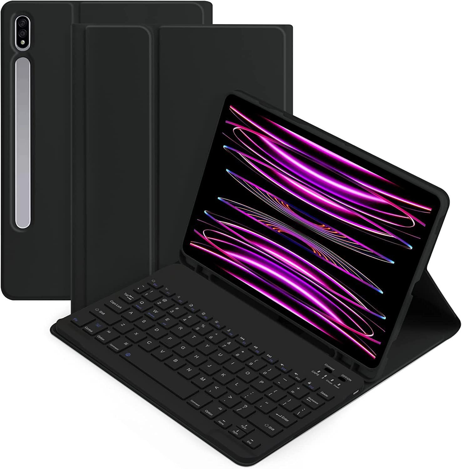 Galaxy Tab S9 FE+ / Tab S10+ / Tab S9+ / Tab S8+ 12.4インチ キーボード ケース 可愛い キャンディーカラー マグネット 分離式 ギャラクシー Tab S7+/S7 FE キーボード カバー カラフル レディース 女性 (ブラ