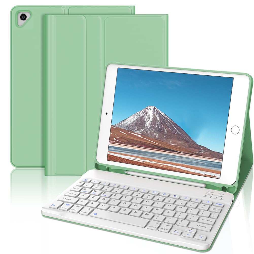 iPad 第6世代 第5世代 第4世代 キーボード ケース 9.7インチ 脱着式 第5世代 第4世代 キーボードカバー 耐衝撃 ワイヤレス bluetooth キーボード付きケース iPad Air2/Pro 9.7兼用 ライトグリーン