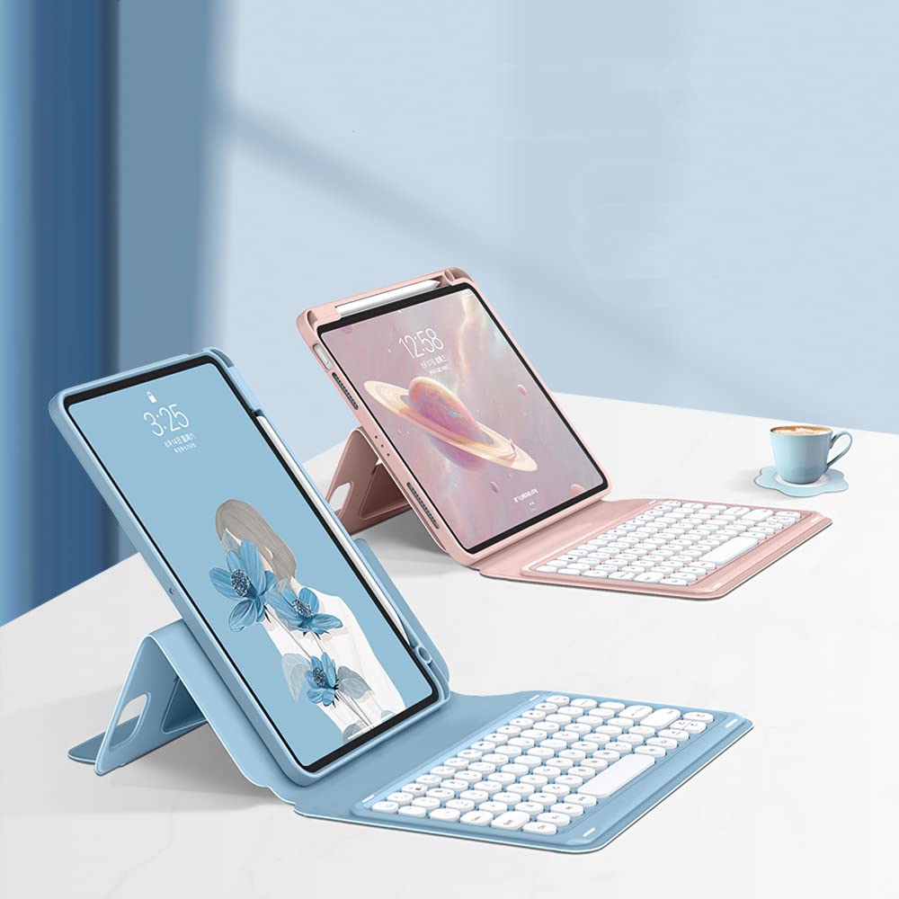 縦置き iPad 第10世代 2022 キーボード ケース 磁気吸着 丸型キー 透明 クリア カバー 取り外し可能 Apple Pencil 収納 iPad 10 10.9インチ 分離式 キーボード付き マグネット カバー (iPad 第10世代, ピン