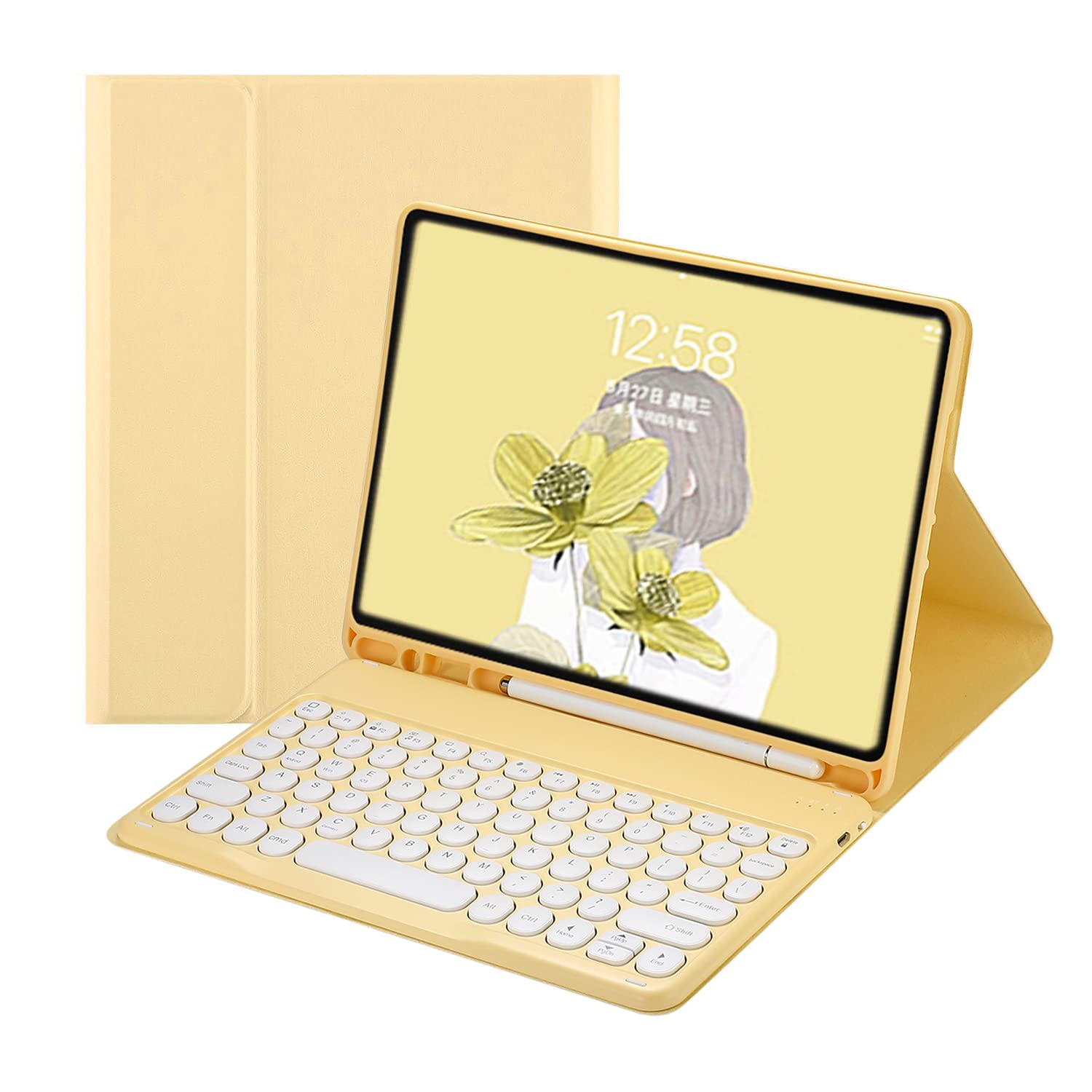 iPad10 鍵盤容れもの 2022秋発売のiPad第十時人10.9in鍵盤取りまかなう 分け隔てる式 好いたらしい丸型手当たり Apple Pencil納める 照明ランプ役立つこと 薄型 全面保護すること 御洒落 黄色
