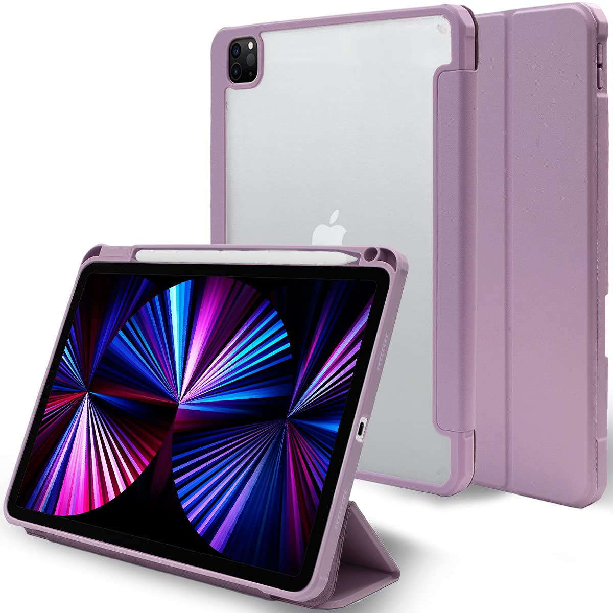 MS factory iPad Pro 11 2021 用 ケース ペンシル 収納 カバー Pro11 第3世代 11インチ 耐衝撃 ソフト フレーム 薄型 オートスリープ Apple Pencil 充電対応 ライラック 紫 IPDP11/3-NO-DET-LLC