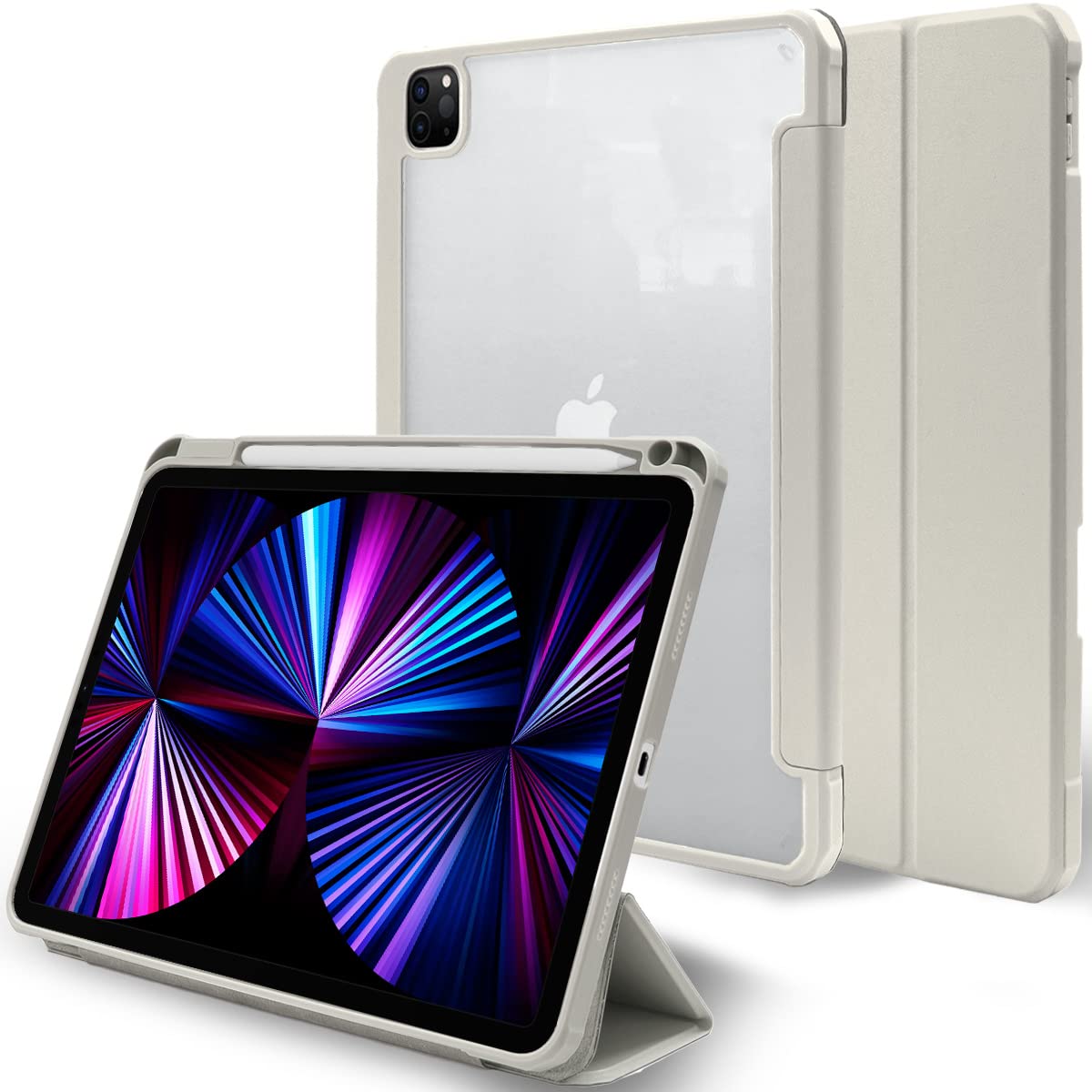 MS factory iPad Pro 11 2021 用 ケース ペンシル 収納 カバー Pro11 第3世代 11インチ 耐衝撃 ソフト フレーム 薄型 オートスリープ Apple Pencil 充電対応 ライト グレー IPDP11/3-NO-DET-LGY