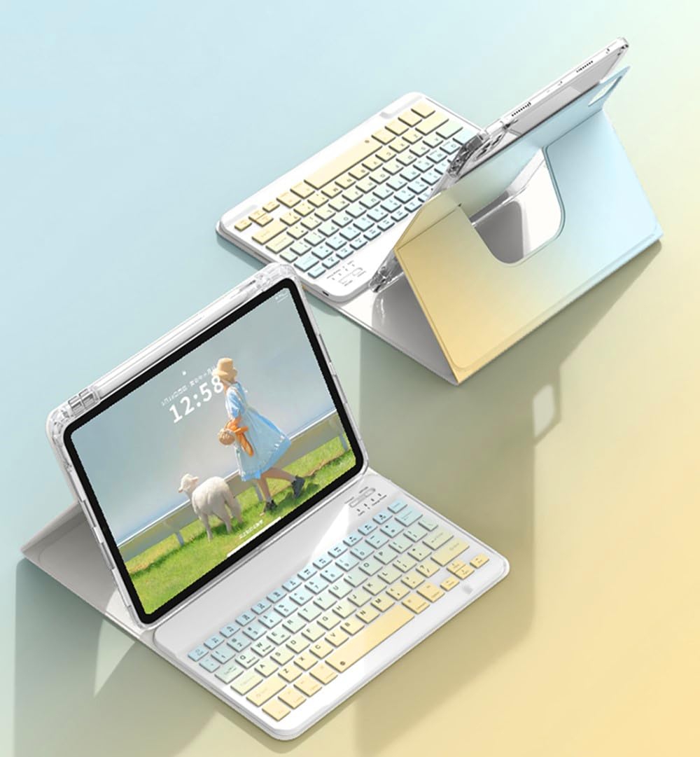 横／縦両方対応 iPad Air 11インチ（M2） 2024 /iPad Air4 2020/ Air5 2022 キーボード ケース グラデーション 360度 回転可能 iPad Pro 11ケース 第4 3 2 1世代 取り外し可能 Bluetooth ワイヤレス キーボード 軽