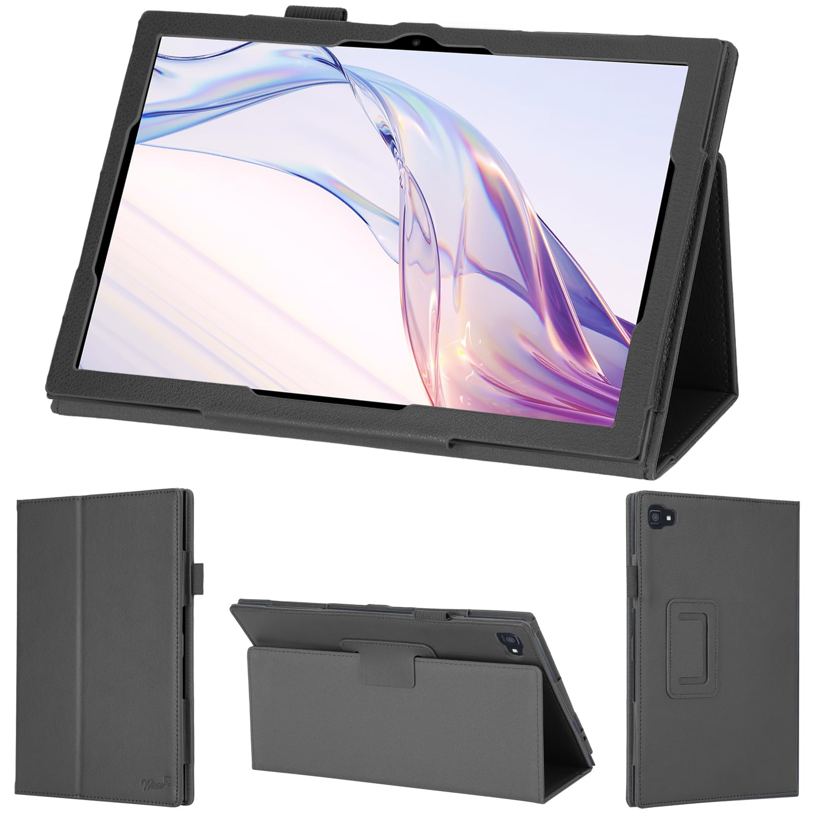wisers aiwa tab AS10 (6) JA3-TBA1004-6 専用タブレットケース (ブラック) 10.1インチ 対応 (保護フィルム 付き/スタンドタイプ) タブレットカバー 2023 新型