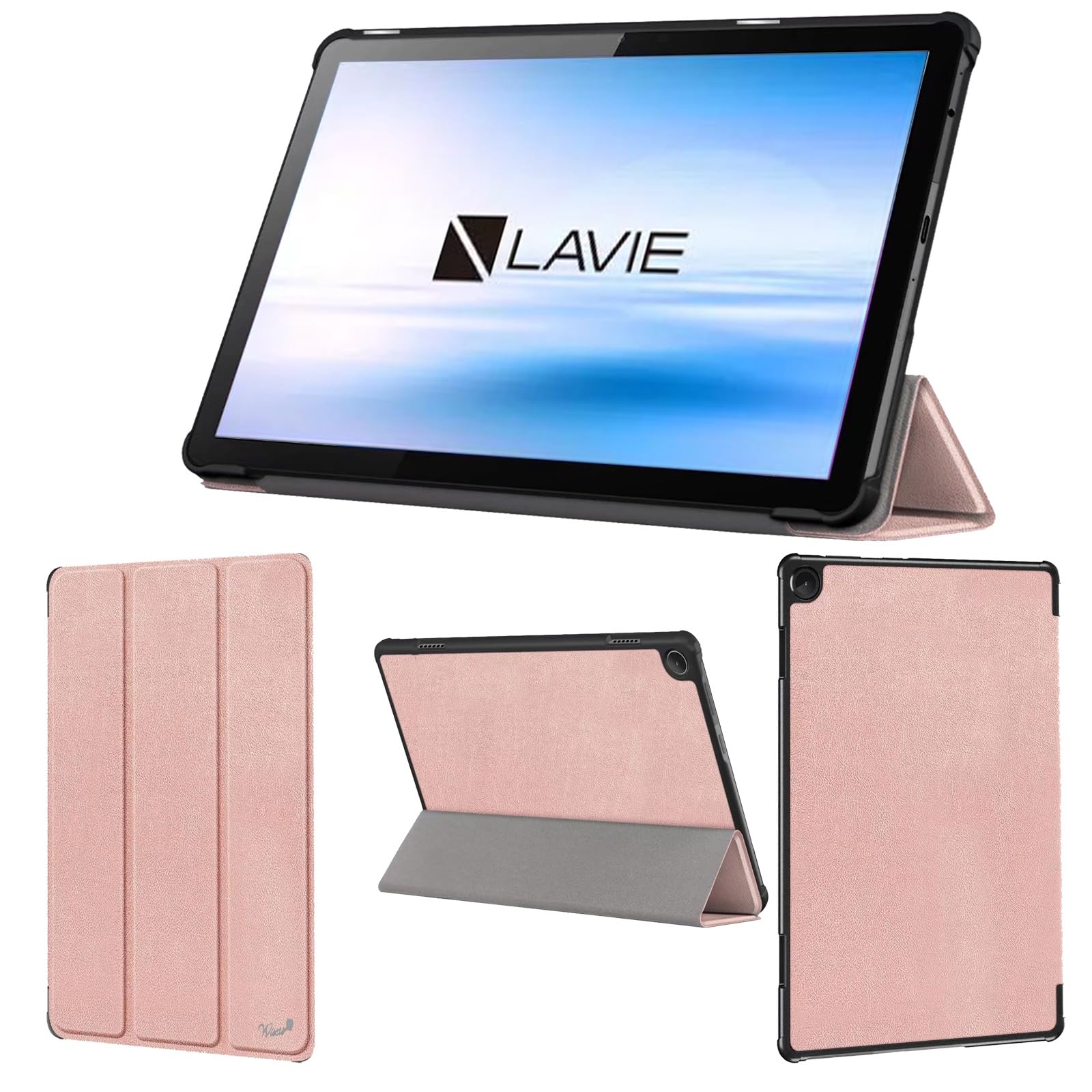 wisers docomo LAVIE Tab T10d NEC LAVIE Tab T10 専用 タブレットケース (ローズゴールド) 10.1インチ 対応 (保護フィルム 付き/スリムタイプ) タブレットカバー 2023 2024 新型