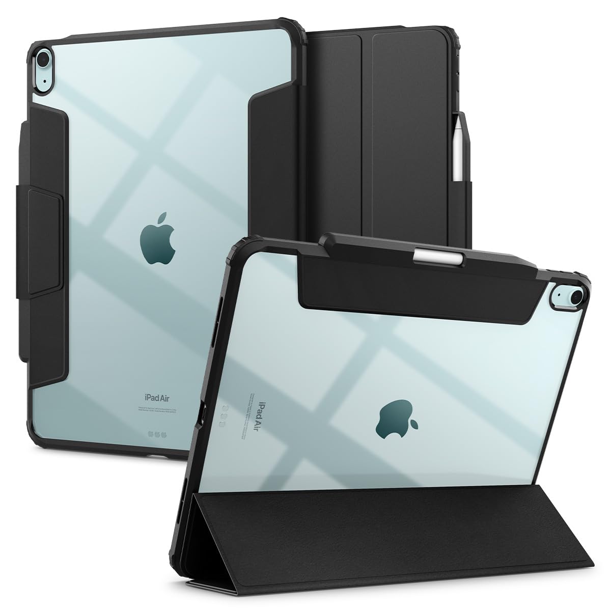 Spigen iPad Air 13 ケース 2024 背面 クリア 透明 米軍MIL資格 スリム スタンド 耐衝撃 傷防止 カメラ保護 オートスリープ ウルトラ・ハイブリッド・プロ ACS07668 (ブラック)