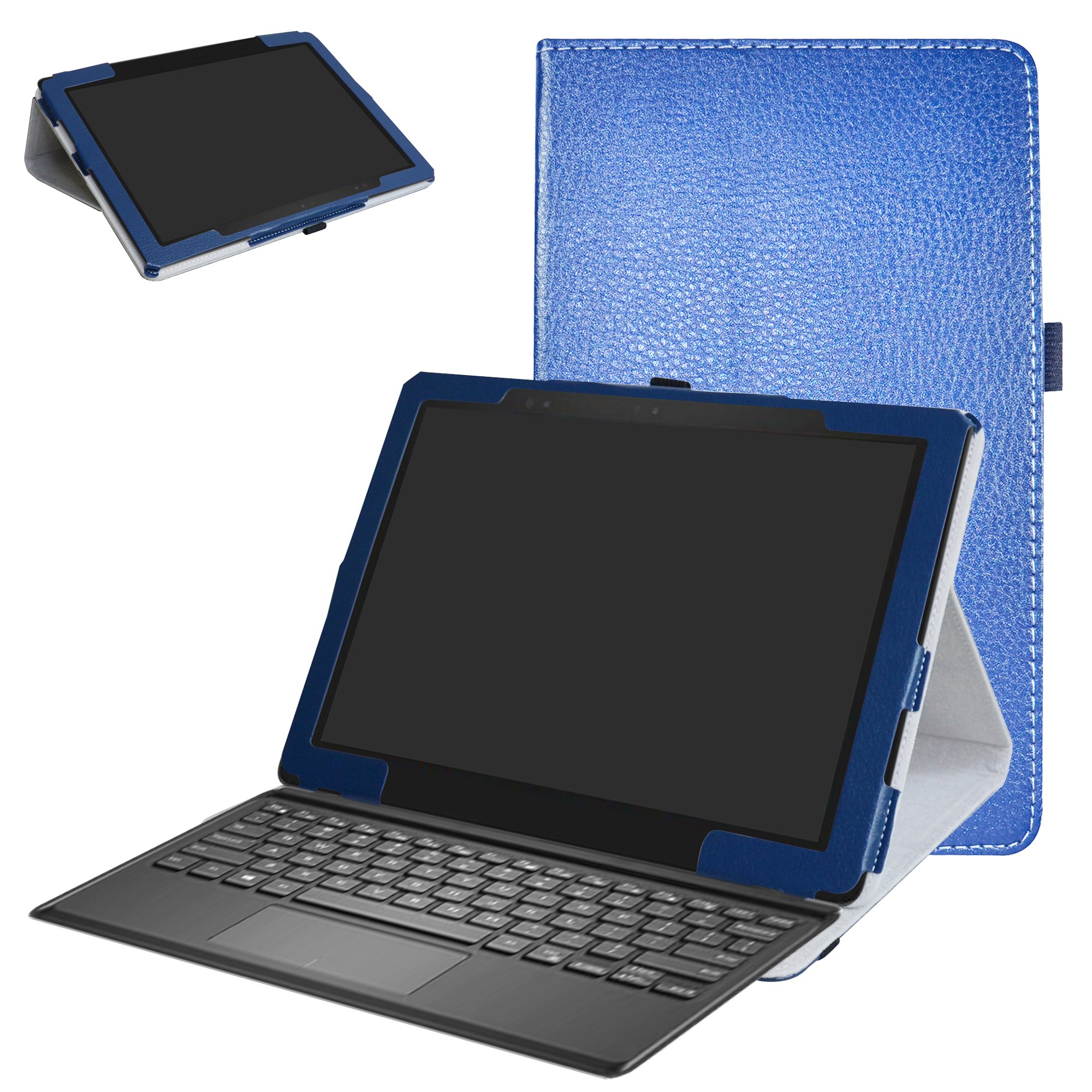Dell Latitude 5285 容れもの、Mama Mouth PUレザーフォリオスタンドカバー 12.3in Dell Latitude 5285 (12.3in 固定ディスク IPS Touch) 2インチ1万覚え帳マイコン用、暗然たる青碧