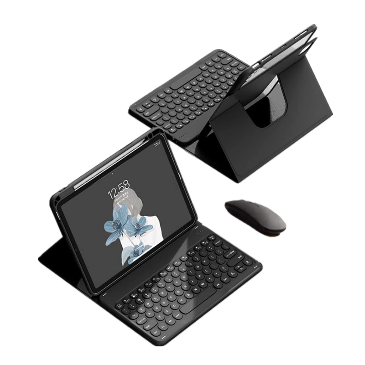マウス付き iPad 10 キーボードケース 360度回転式 iPad 第10世代 2022モデル 10.9 インチ ケース マグネット式 分離式 透明カバー 取り外し可能な Bluetoothキーボード 縦置き 分離式 ペンシルホルダ｜T.M.Bストア