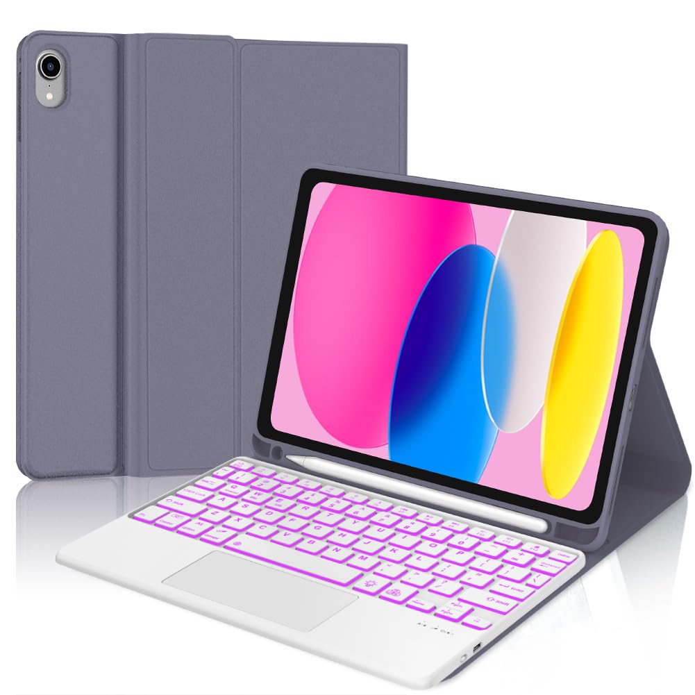 iPad 10世代専用 キーボード付きケース 10.9インチ 7色バックライト タッチパット搭載 2022年 Apple penci収納可能 ワイヤレス Bluetoothキーボードカバー 着脱式 磁気吸着 耐久性 日本語説明書付き