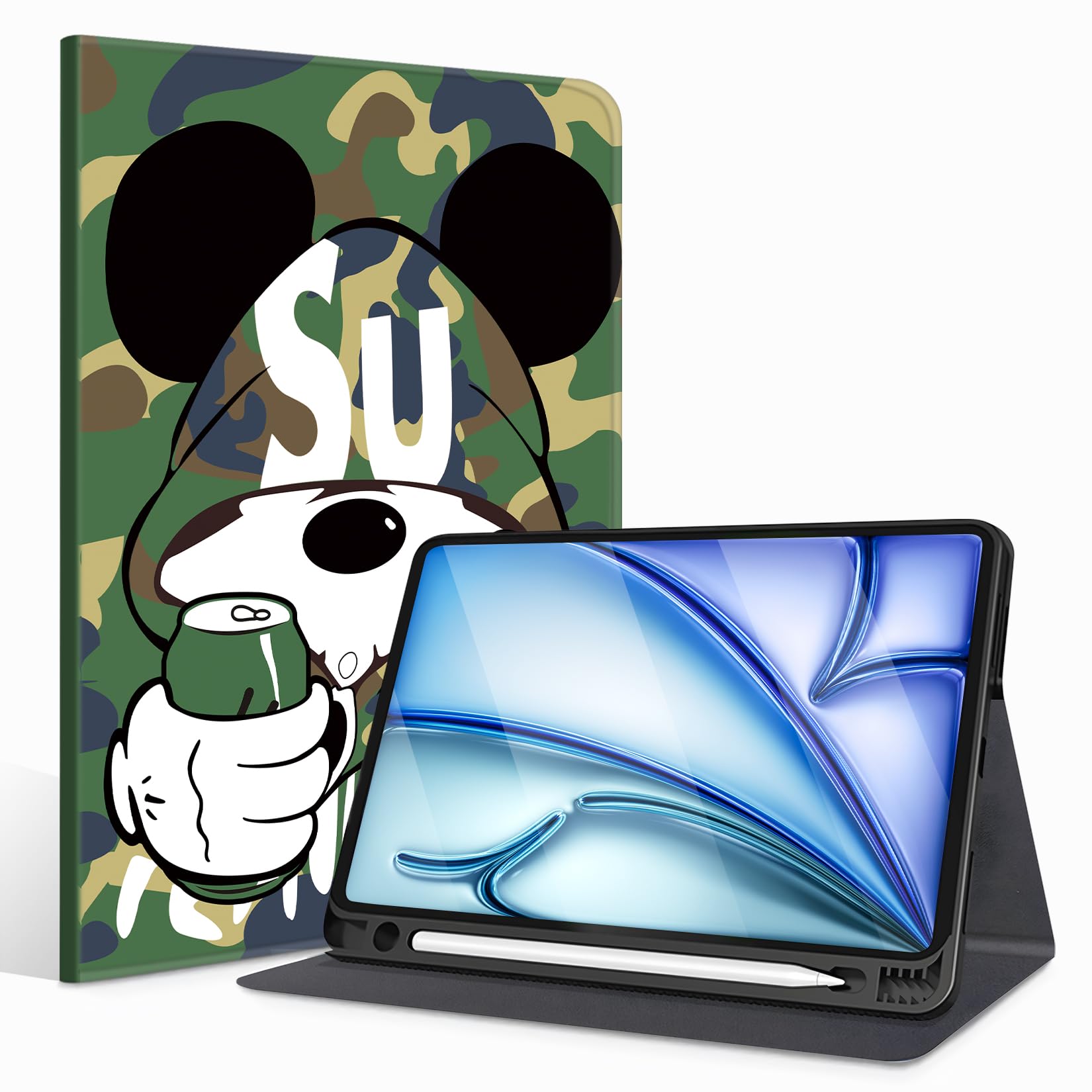 iPad Air 13インチ ケース M2 第6世代 2024専用 ペン収納 軽量 薄型 Pencil Pro/USB-C完全対応 オートスリープ/ウェイク機能対応 かわいい 人気オシャレ キャラクターシェル iPad Air 13インチ