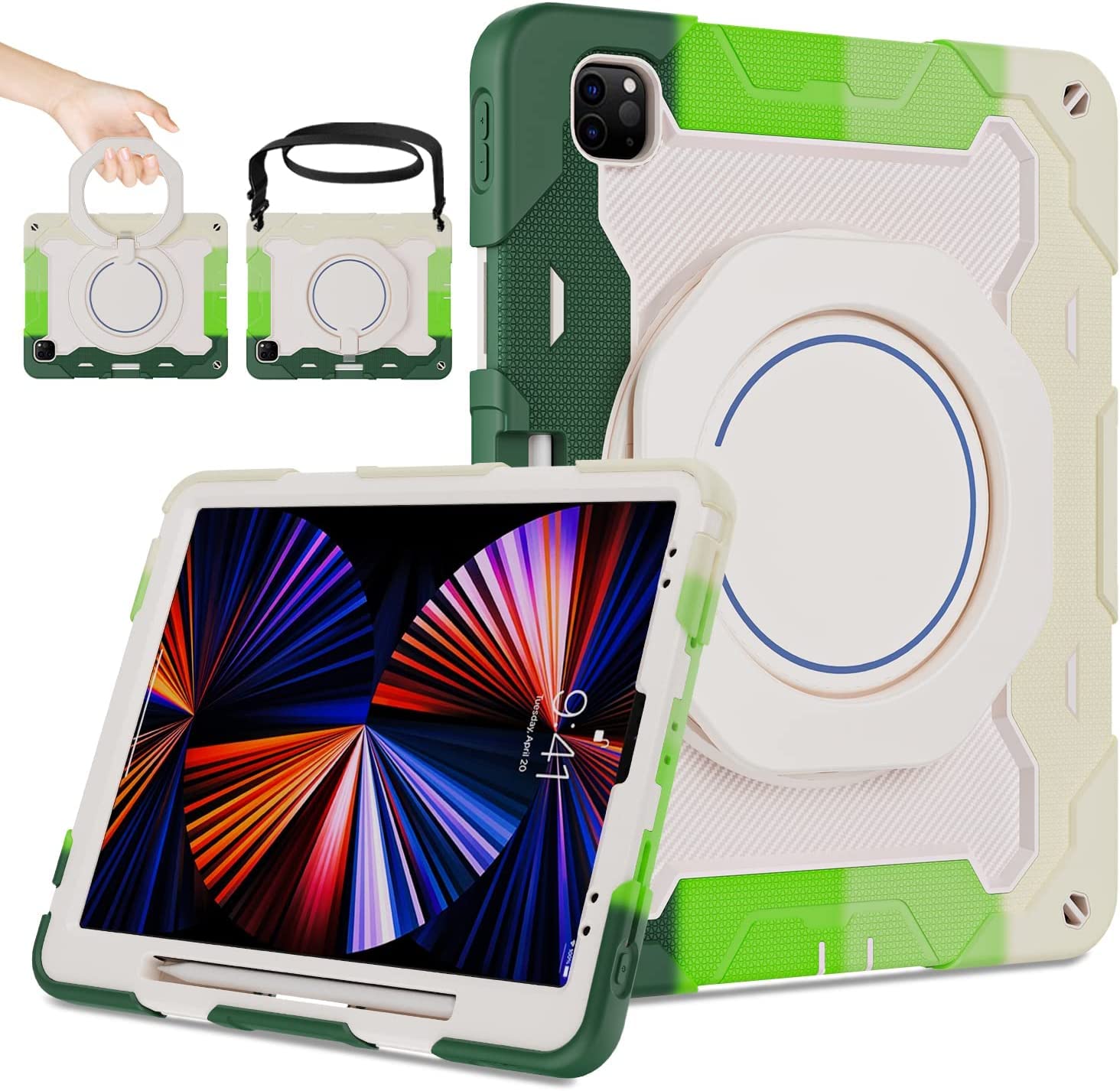 ・圷置きiPad 10世代 ケース 耐衝撃 肩ショルダー付き 360°回転 スタンド ペン 収納 ipad 第10世代 10.9インチ 2022 シリコン ハード 防塵 かわいい アイパッド10カバー キッズ 子供, カラフル-グリー 7,198円