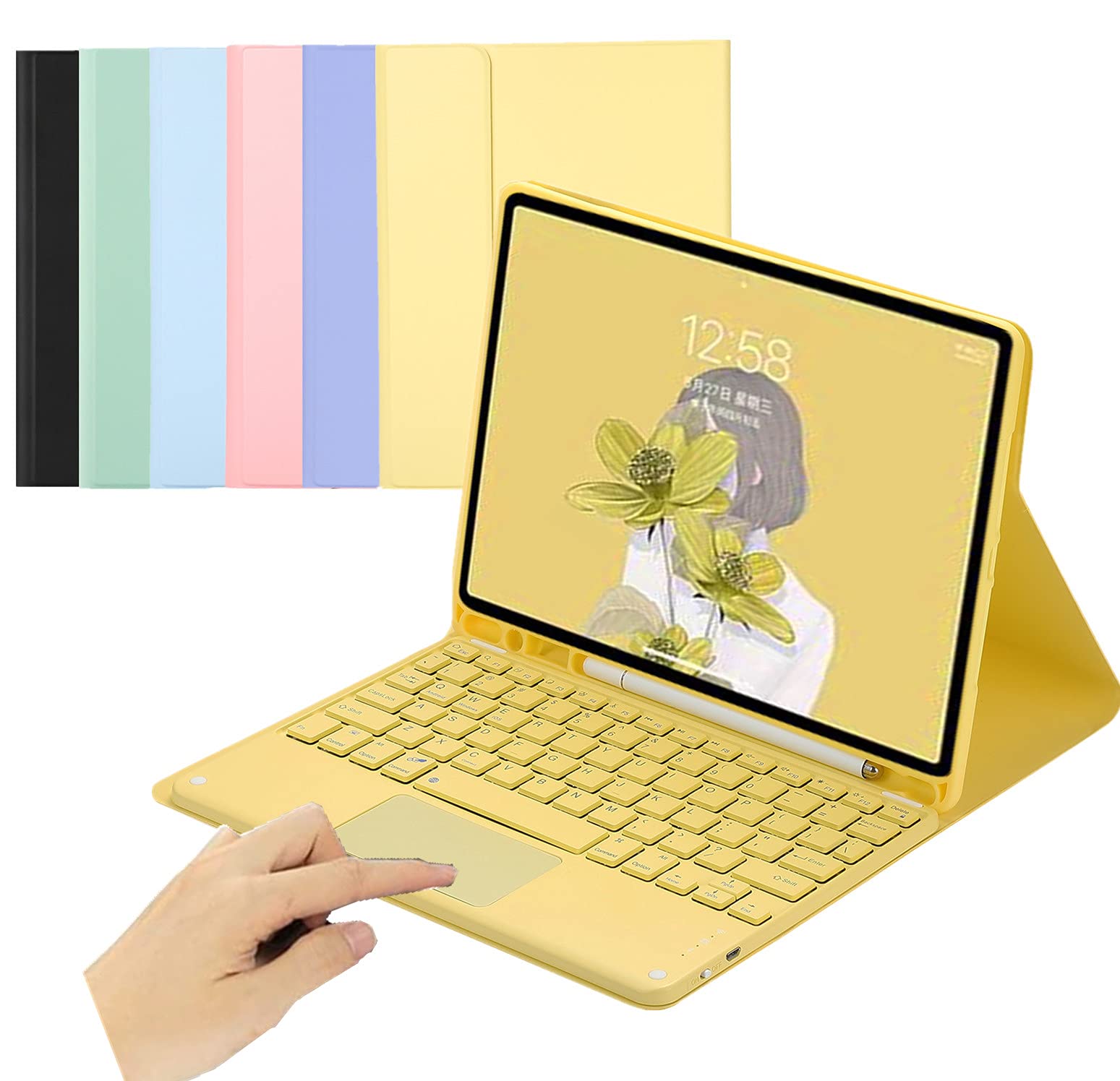 タッチパッド付き添い人 iPad 7 iPad 8 iPad 9 iPad 10.2 鍵盤入れもの iPad 第 9 8 7時人 照明ランプ 書き込み保持者付き添い人 二十日鼠役立つこと iPad Air3 Pro 10.5 覆いかぶせる 磁石 引きはなす式 かっこ良い Bluetooth 鍵盤 (黄)