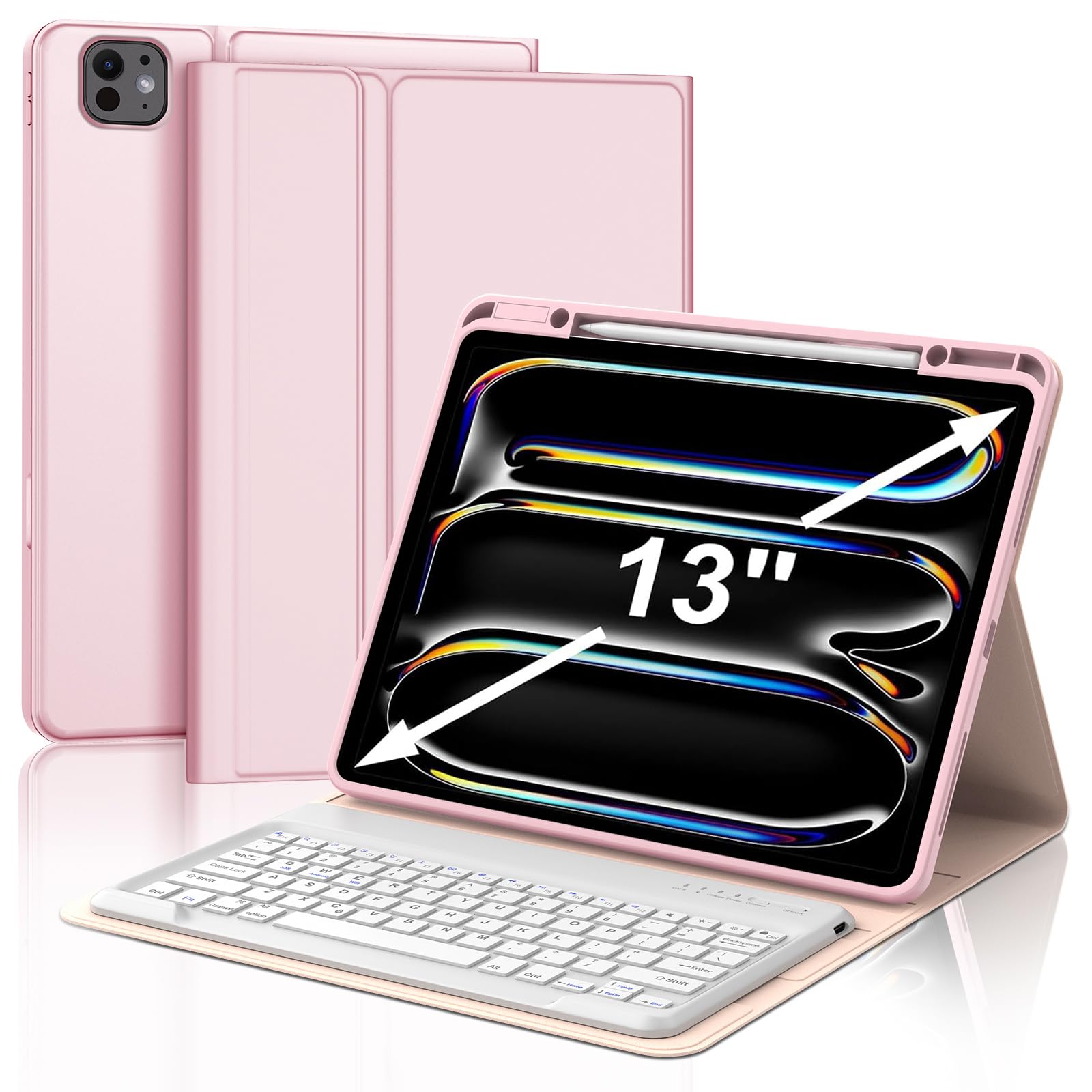 【2024年取り立て版】 iPad Pro 13 in鍵盤付き添い人容れもの (M4) 2024 Bluetooth鍵盤取りまかなう ipad pro 13 鍵盤 オートスリープ 照明ランプ役立つこと Apple Pencil申し受ける相応う 上っ側納める 耐衝撃 全面保護すること 薄型