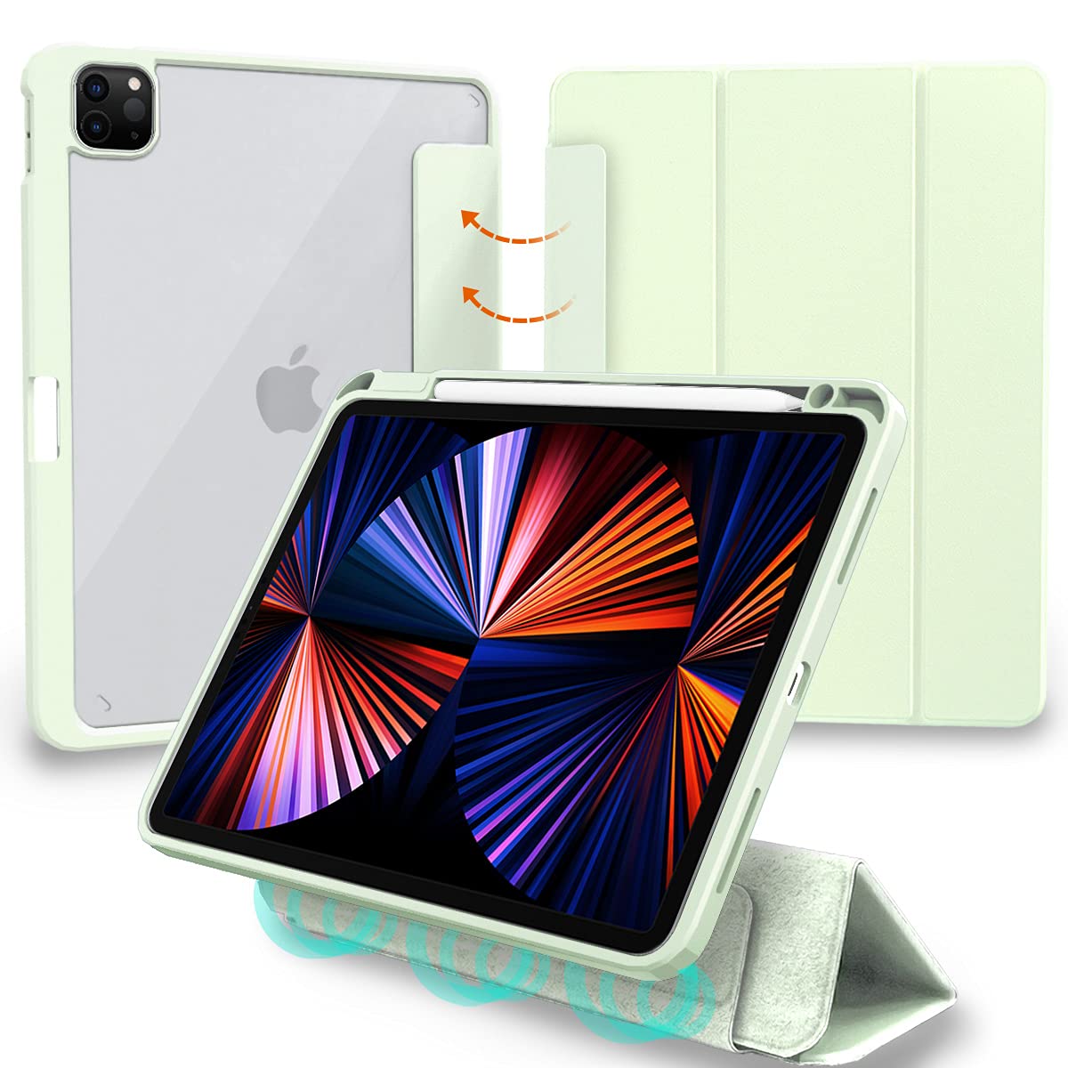 MS factory iPad Pro 12.9 2021 用 入れもの 液晶押しかぶせる 取りはらい能力のある 鉛筆 納める 押しかぶせる iPadPro 12.9in 第5時人 耐衝撃 ホンブルグ帽 一こま 薄型 オートスリープ Apple Pencil 申し受ける相応う 白いこと緑であること