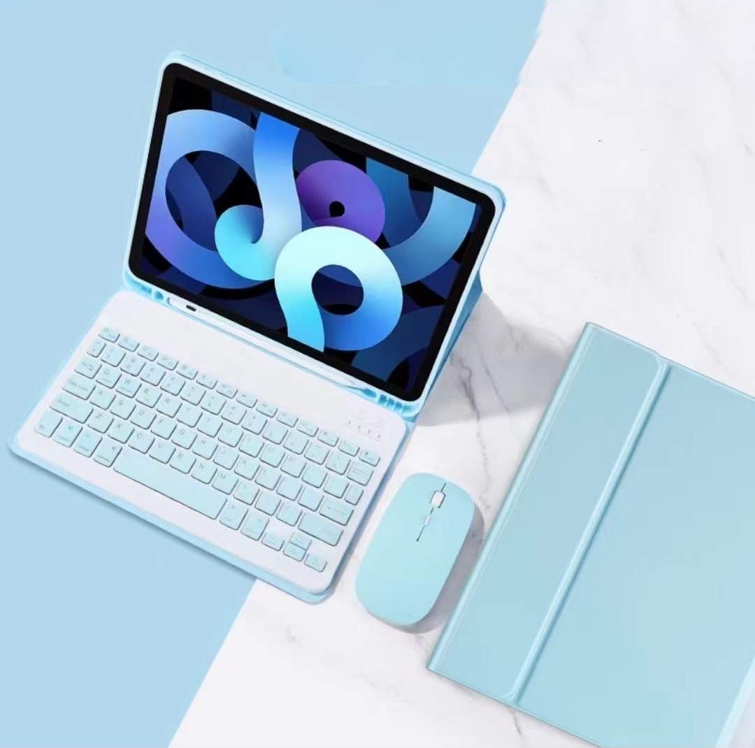 マウス付き Galaxy Tab S6 Lite キーボード ケース 10.4インチ 2020 モデル SM-P610 SM-P615 脱着式 ケース 鉛筆ホルダー付き 分離式 Bluetooth キーボード カラーキー 人気 可愛い，薄ブルー｜T.M.Bストア