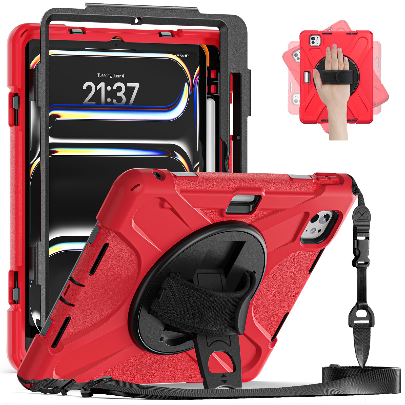 Herize iPad ケース Pro 11インチ M4 (2024、第5世代)専用 耐久性ケース 保護フィルム付き，ペンシルホルダー付きタッチペン収納でき，アイパッドプロ11インチケース2024 耐衝撃カーバ スタンド付