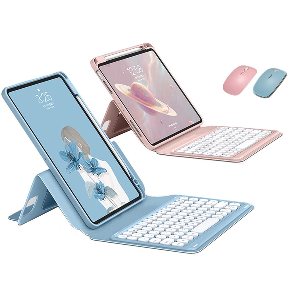 マウス付き iPad 第9世代 第8世代 第7世代 Air3 Pro 10.5 キーボードケース 縦置き 磁気吸着 丸いキー iPad 9 8 7 アイパッド 10.2 10.5 インチ ケース マグネット式 透明カバー 分離式 カラーキーボード｜T.M.Bストア