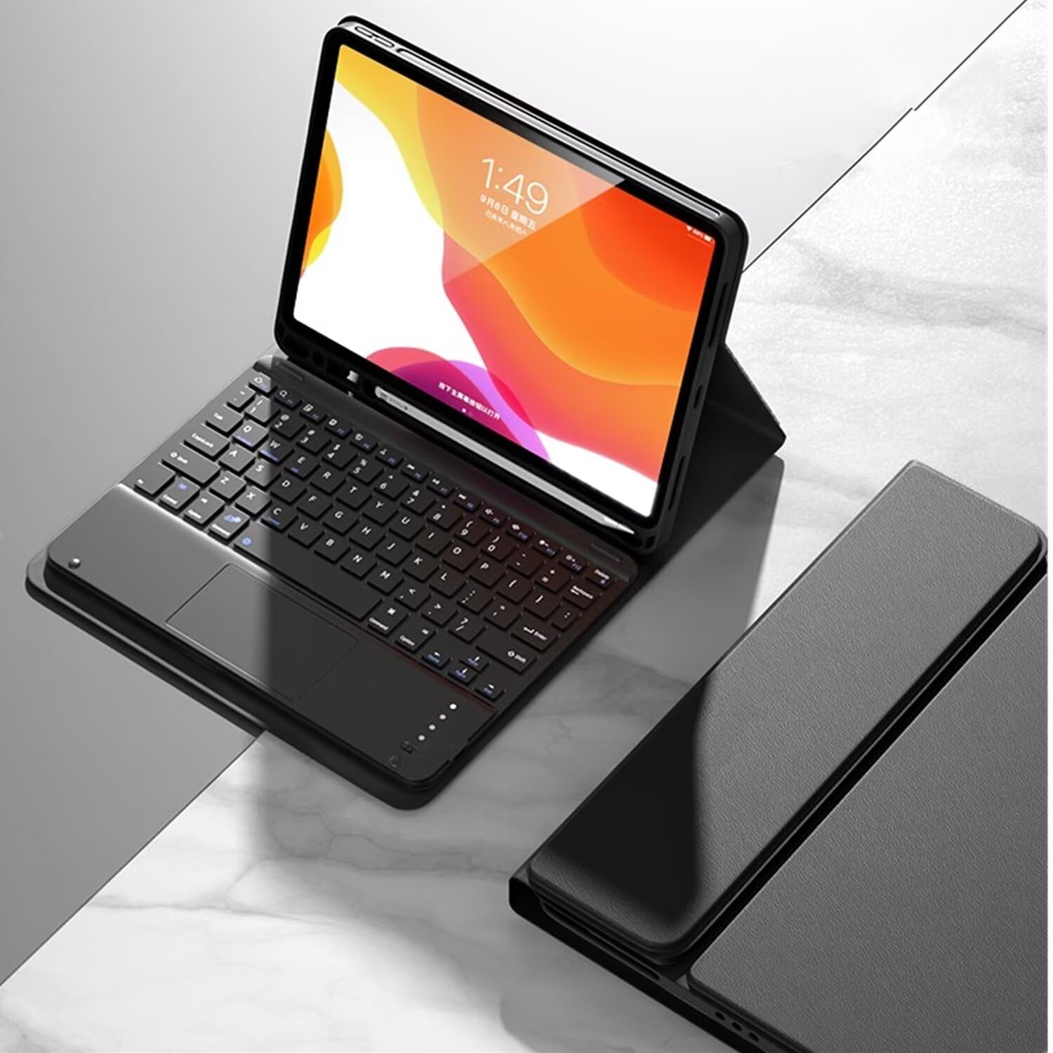 タッチパッド積み上げる iPad Pro 13in 2024 青写真鍵盤 入れもの 磁石 懸け隔てる式 iPad Pro 13 入れもの 鍵盤付き添い人 無線電話 Bluetooth 鍵盤 照明ランプ 万覚え帳型 色合い足懸かり，黒