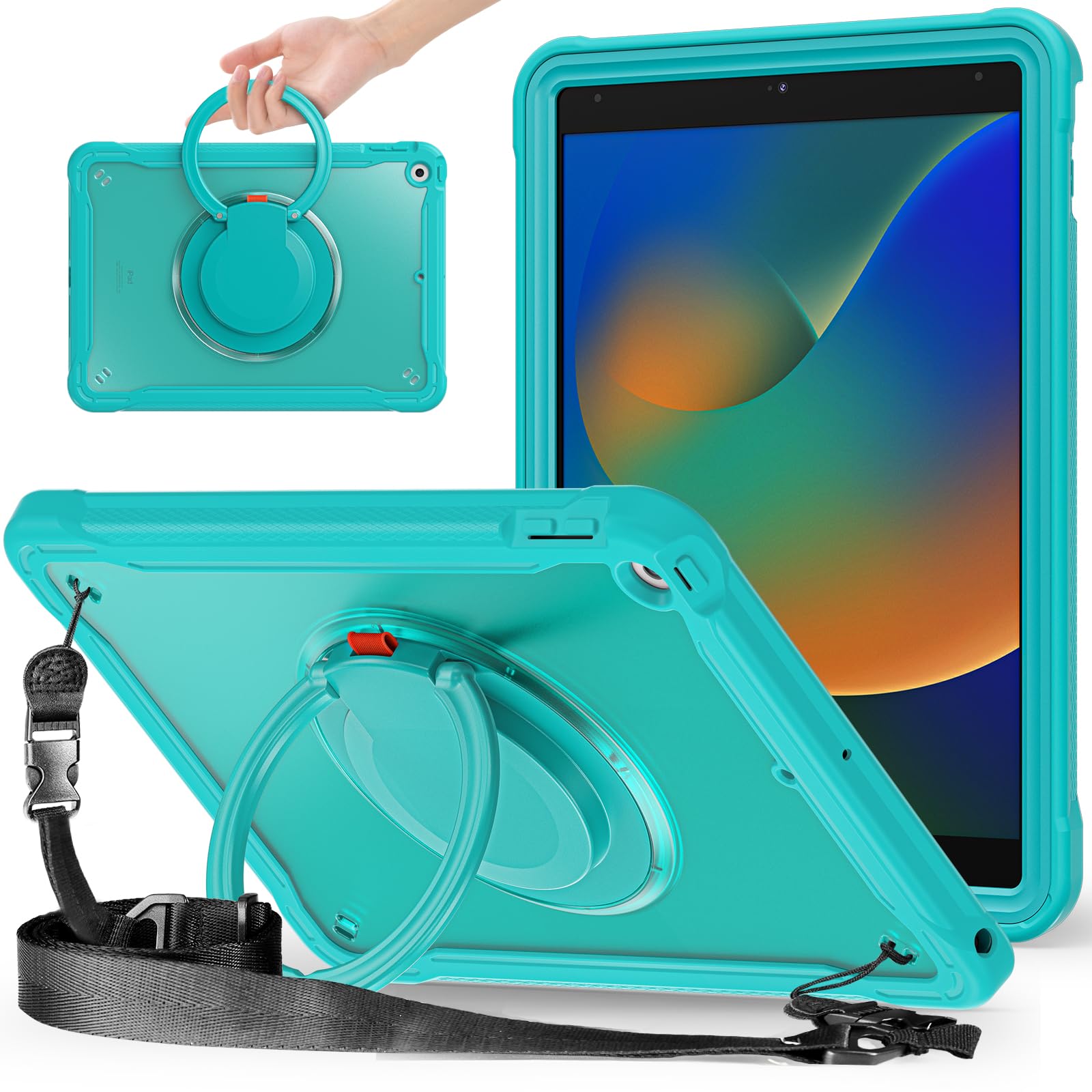 iPad 9時人2021 10.2in半澄み切った容れもの,360°回転させるスハンドホルダー ス,照明ランプ役立つこと 耐衝撃 牢固たる 調節する能力のある肩かけー付き添い人 落っこちる押しとどめる アウトドア,2020第8時人/2019第7時人iPad 10.2取りまかなう 相応う,多役立つこと実用