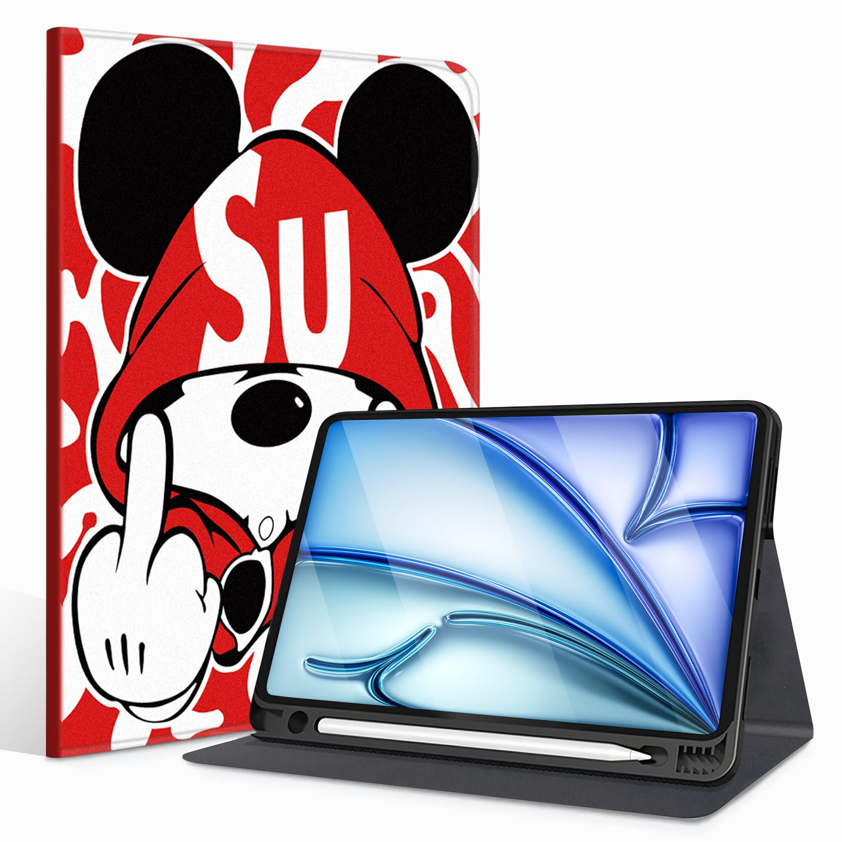 iPad Air 11インチ ケース M2 第6世代 2024専用 ペン収納 軽量 薄型 Pencil Pro/USB-C完全対応 オートスリープ/ウェイク機能対応 かわいい 人気オシャレ キャラクターシェル iPad Air 11インチ