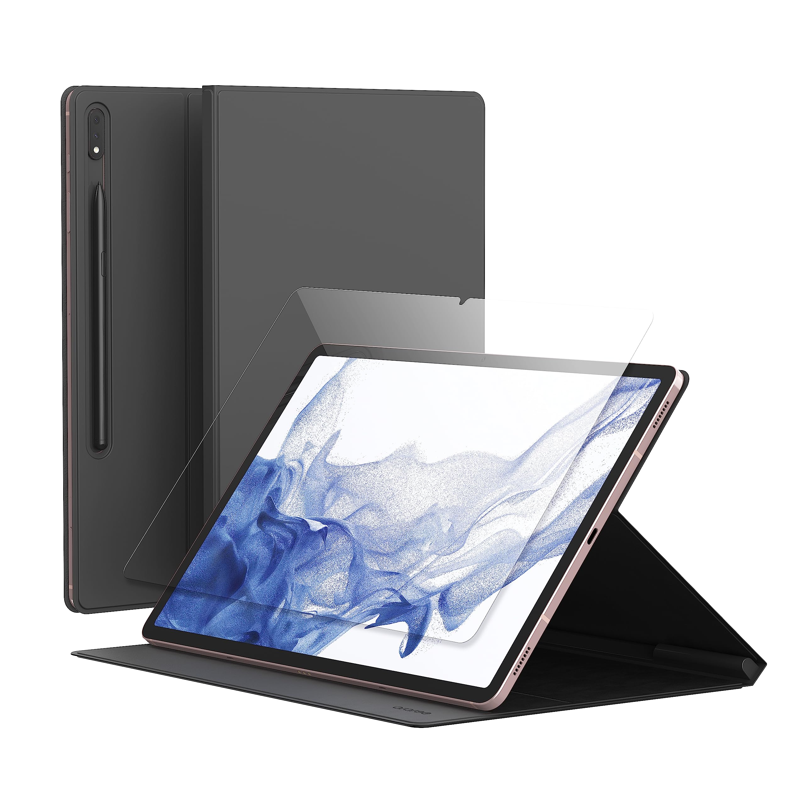 【araree】 Galaxy Tab S8+ / S7+ / S7FE 対応 ケース (ガラスフィルム 付) 耐衝撃 傷防止 PU レザー カバー S ペン収納 Sペン 充電/スタンド 機能 付 マグネット 式 タブレットケース [ GalaxyTab S8 plus S7 + S7