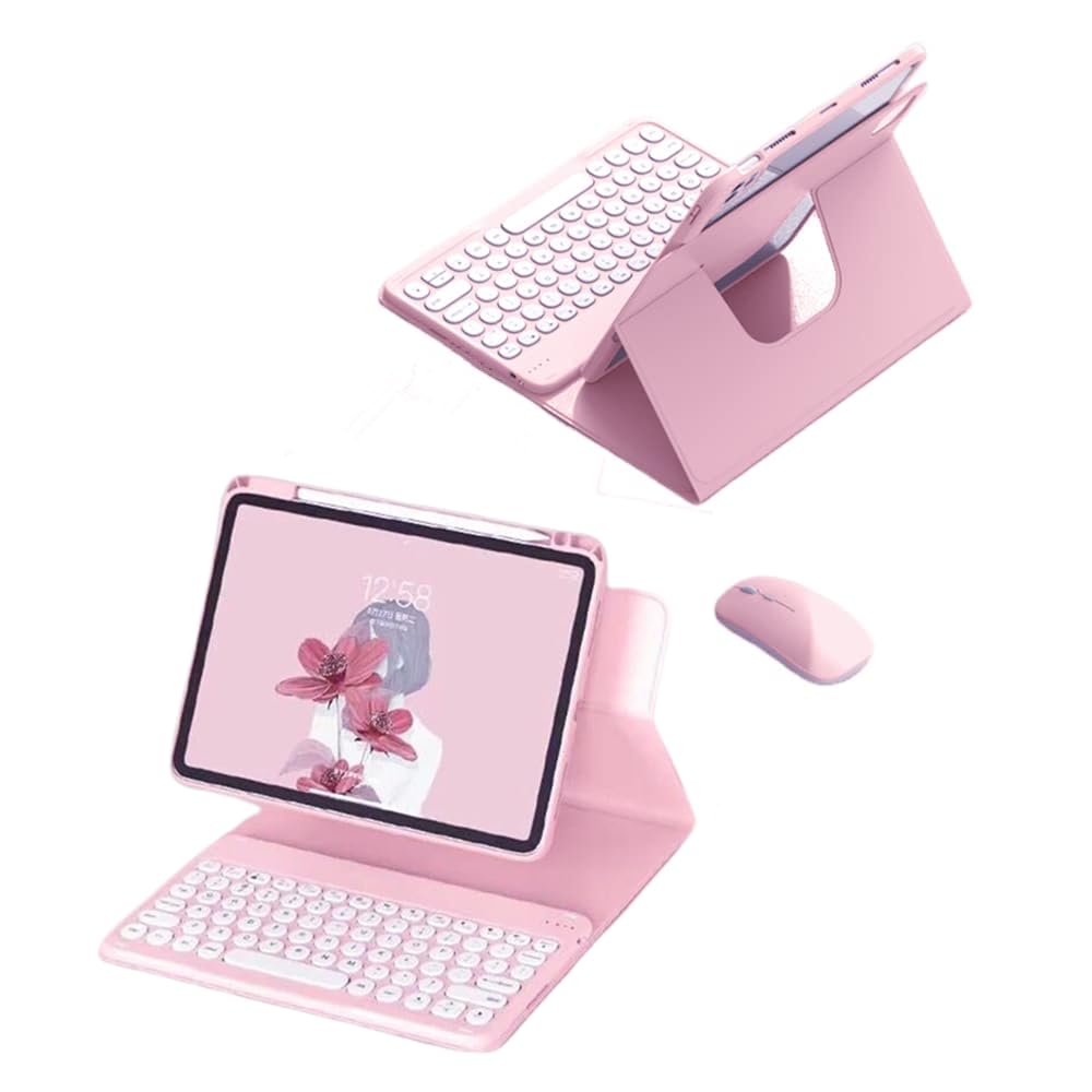 マウス付きiPadAir 11インチ 2024/iPad Air5 Air4 Pro11 キーボードケース 縦置き iPad Air第6/5/4世代 カバー ペン収納 Pro11第4/3/2/1世代 カバー 丸型キー キーボード 付き 耐衝撃 透明 クリア 背面カバー |T.M.Bストア