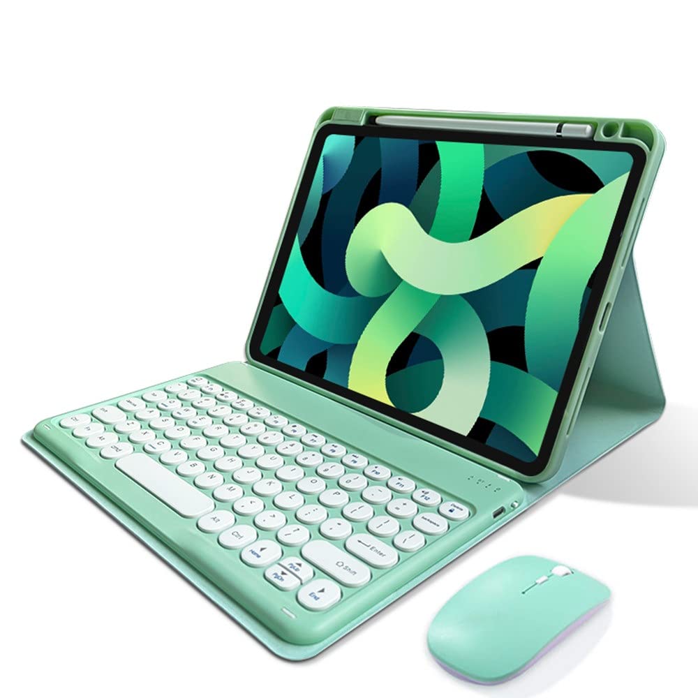 マウス付き iPad Pro 11 インチ (M4) キーボードケース 丸型キー 2024 iPadPro11 キーボード カバー Bluetooth マウス Apple Pencil 収納可能 可愛い マグネット式 ワイヤレス カラーキーボード,ミント｜T.M.Bストア