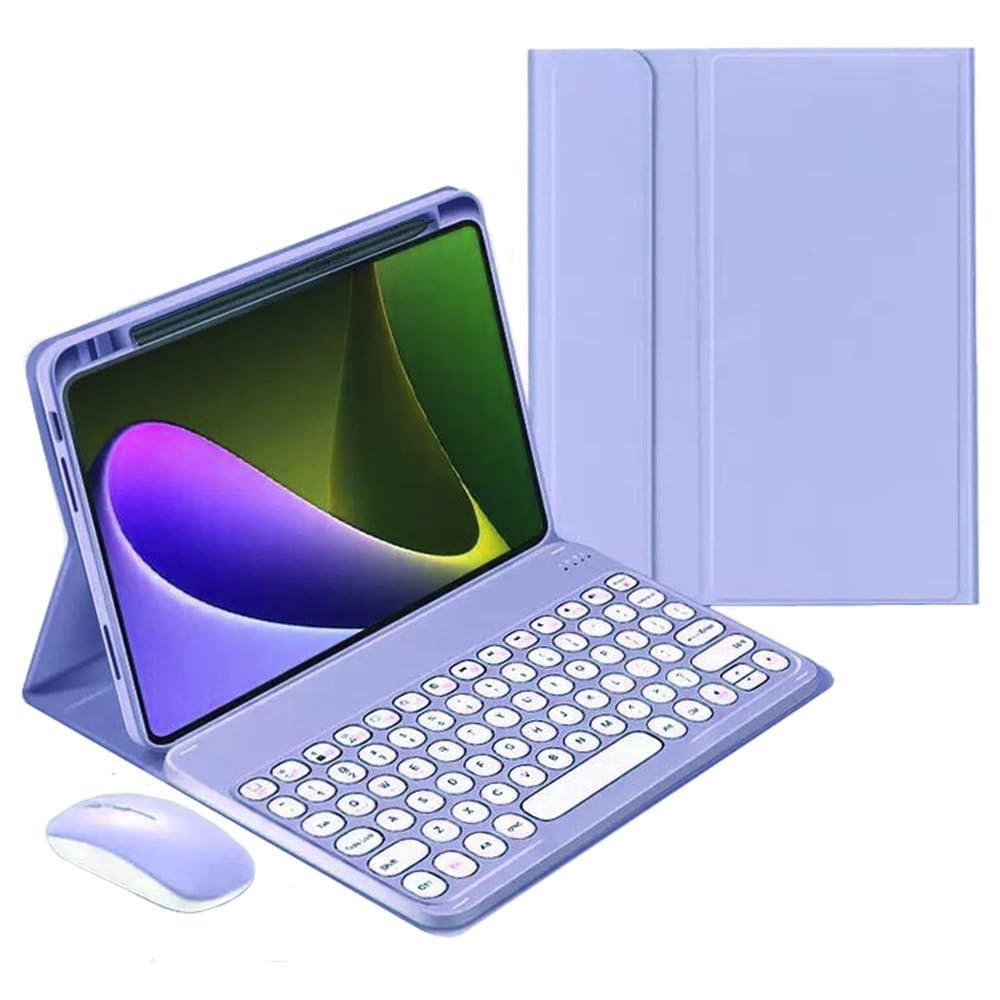 2022年型 iPad 10 キーボードケース マウス付き 可愛い 丸型キー マグネット 分離式 2022新型 アイパッド iPad 第10世代 キーボード カバー カラフル レディース 女性 学生 ビジネス,パープル｜T.M.Bストア