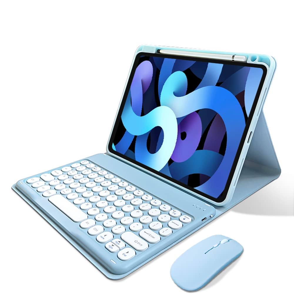 マウス付き iPad Pro 11インチ (M4) キーボードケース 丸型キー 2024 iPadPro11 キーボード カバー Bluetooth マウス Apple Pencil 収納可能 可愛い マグネット式 ワイヤレス カラーキーボード,ブルー｜T.M.Bストア