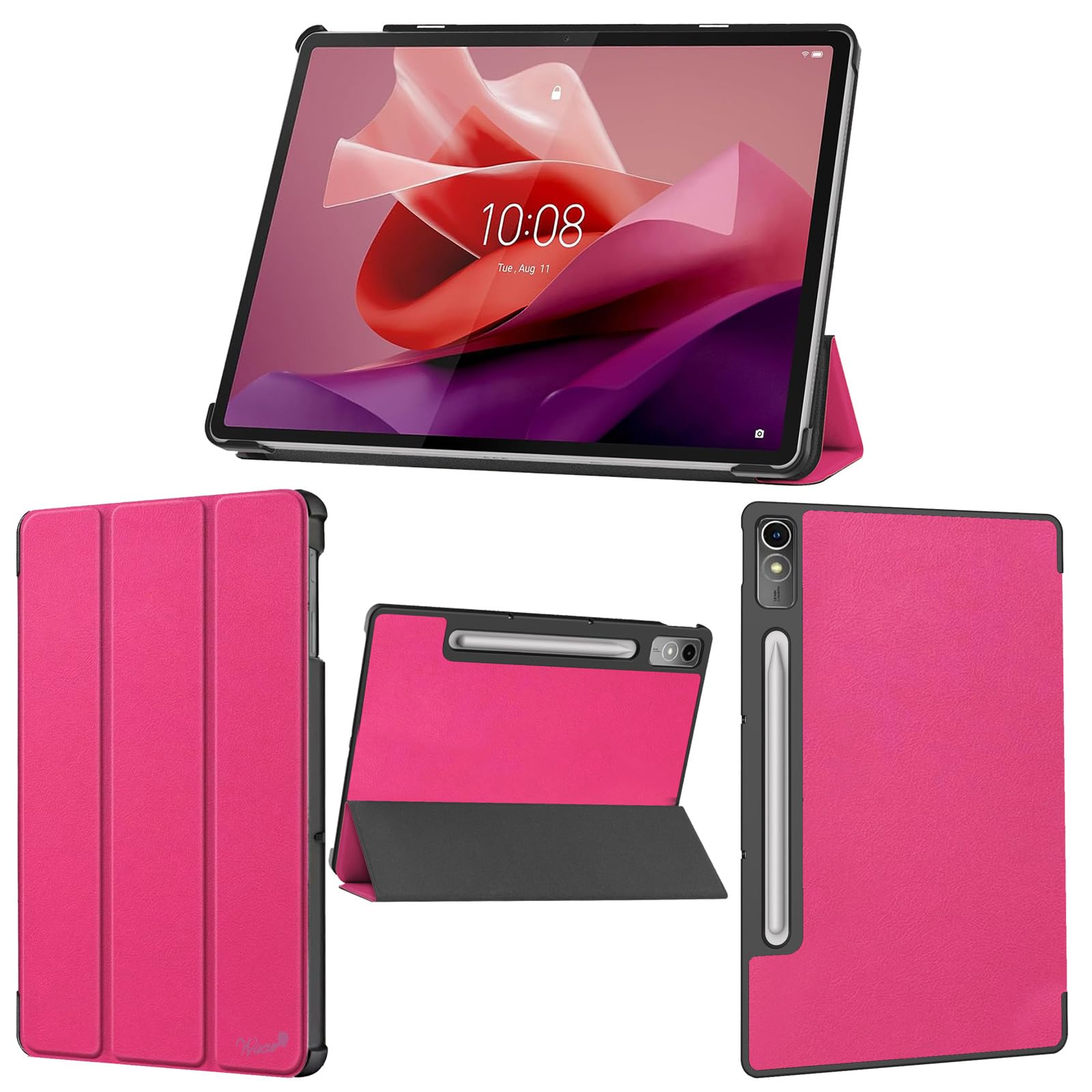 wisers Lenovo Tab P12 専用 タブレットケース (ピンク) 12.7インチ 対応 (保護フィルム 付き/スリムタイプ) タブレットカバー 2023 新型