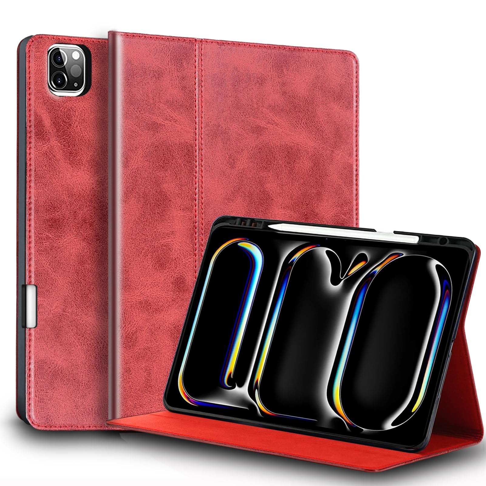 Gexmil for iPad Pro 11 インチ M4 2024 ケース 耐衝撃性 高級レザー製,スタイラスホルダー衝撃防止 手帳型 保護ケース アジャスタブルスタンド オートスリープ/ウェイク 防滑 シンプル おしゃれ レ