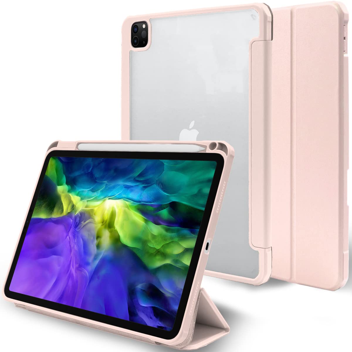 MS factory iPad Pro 11 2020 用 ケース ペンシル 収納 カバー Pro11 第2世代 11インチ 耐衝撃 ソフト フレーム 薄型 オートスリープ Apple Pencil 充電対応 ピンクサンド IPDP11/2-NO-DET-PK