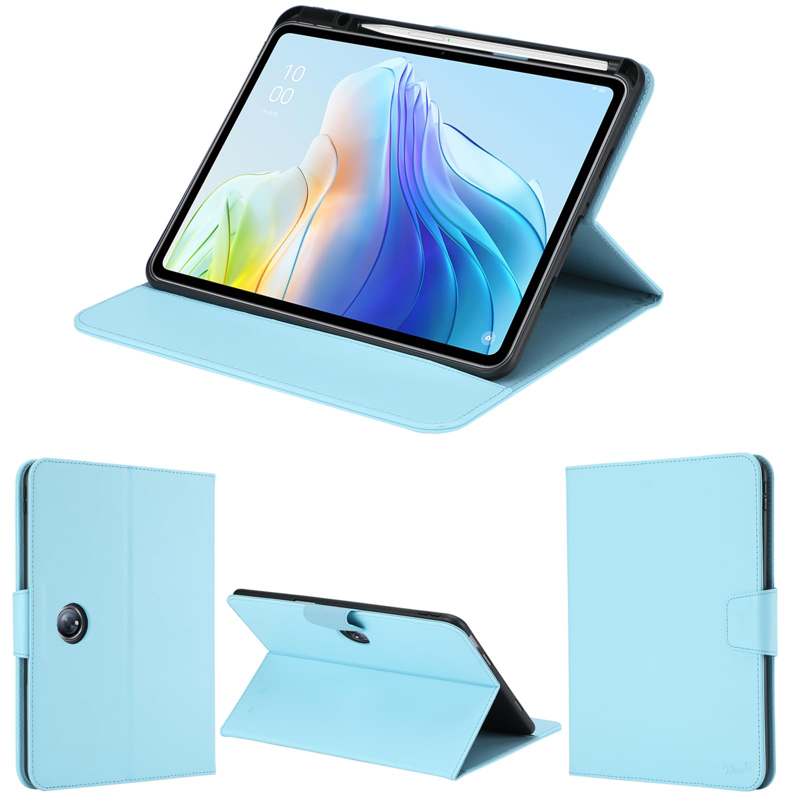 wisers OPPO Pad 2 専用タブレットケース (スカイブルー) 11.6インチ 対応 (保護フィルム 付き/スタンドタイプ) タブレットカバー 2023 2024 年 新型