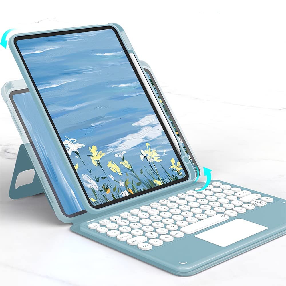 2024 iPad Air 11 インチ/iPad Air 第5世代/4世代 10.9インチ キーボード ケース 磁気吸着 縦置きスタンド機能 Pencil 収納 iPad Pro 11インチ 第 4 3 2 1 世代 分離式 キーボード タッチパッド搭載 丸型キー