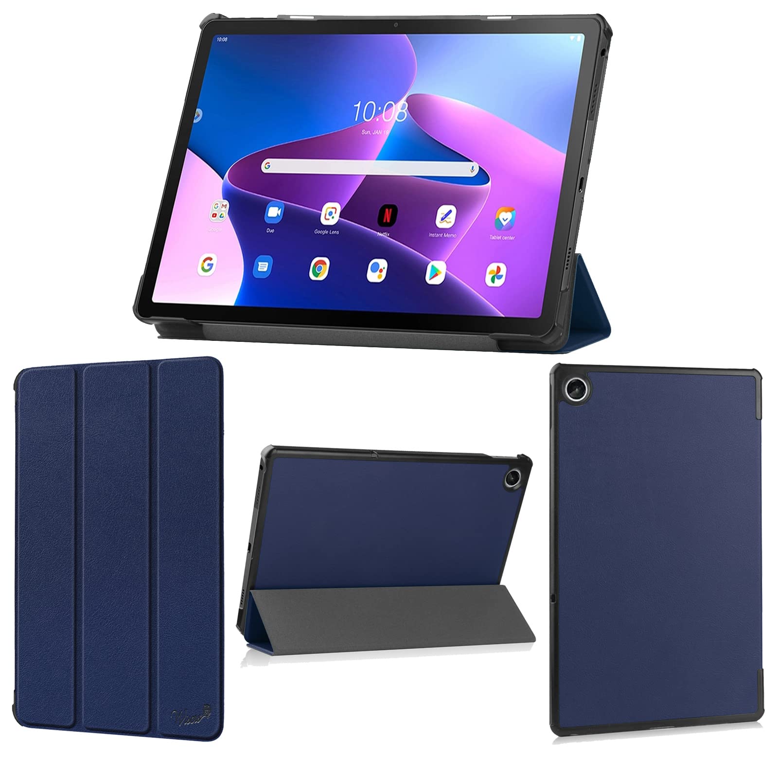 wisers 保護フィルム付き Lenovo Tab M10 Plus (3rd Gen) スリムケース カバー 10.61インチ タブレット 専用 超薄型 スリム ケース カバー [2022 年 新型] ダークブルー