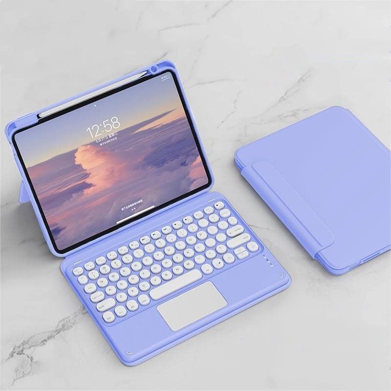 iPad 第10世代 キーボード ケース 10.9インチ 2022 対応 磁気吸着 縦置きスタンド機能 Pencil 収納 iPad10 分離式 カラーキーボード タッチパッド搭載 丸型キー 透明な背面シェル カバー, 紫
