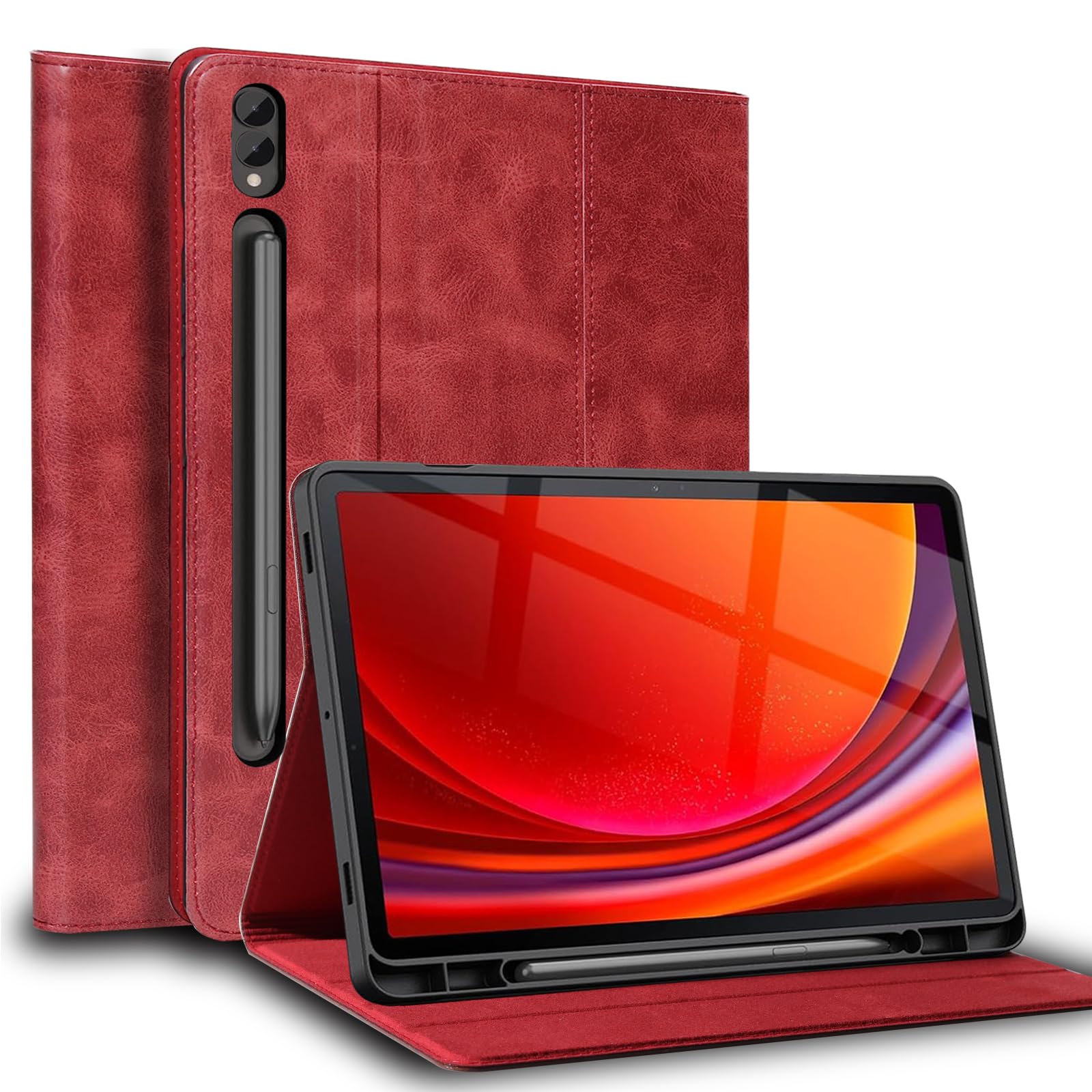 Gexmil ケース Samsung Galaxy Tab S10 Ultra / S9 Ultra 14.6 インチ 高級レザー製,アジャスタブルスタンド,防指紋,耐衝撃性,アジャスタブルスタンド Model Number:SM-X910/X916B/X918U,レッド