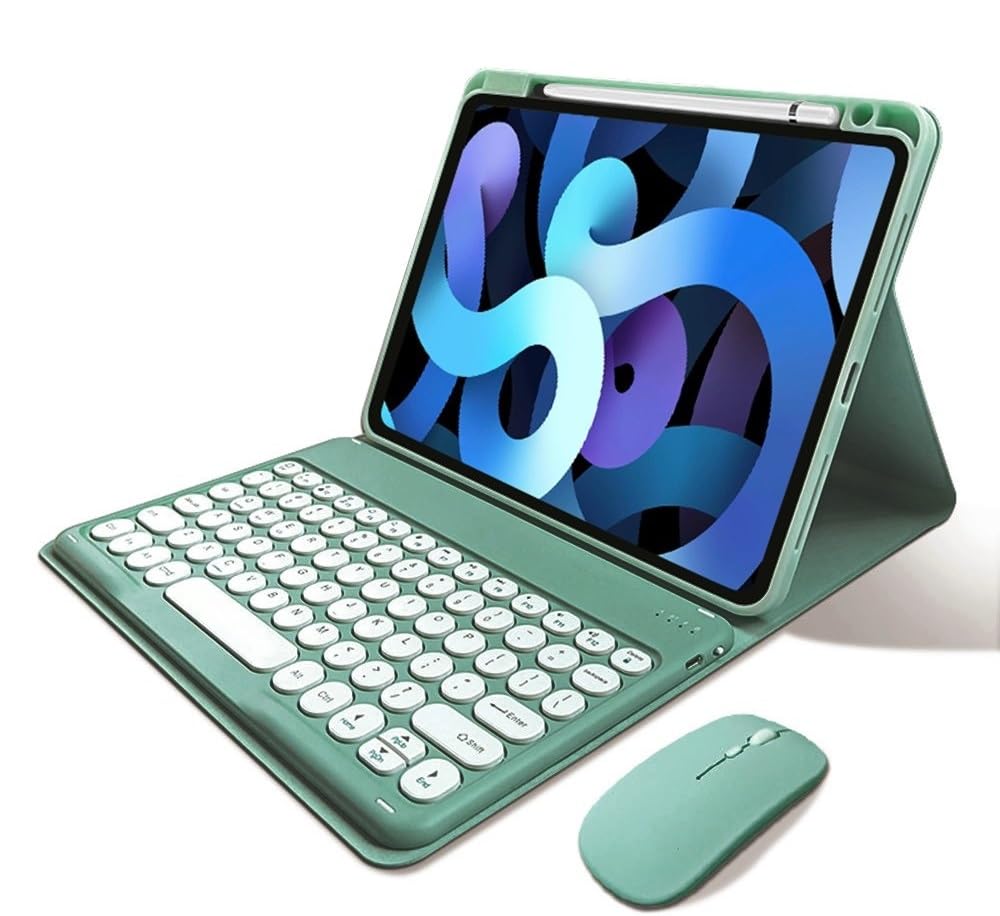 マウス付き iPad Pro 13インチ (M4) キーボードケース 丸型キー 2024 iPadPro13 キーボード カバー Bluetooth マウス Apple Pencil 収納可能 可愛い マグネット式 ワイヤレス カラーキーボード,深緑｜T.M.Bストア