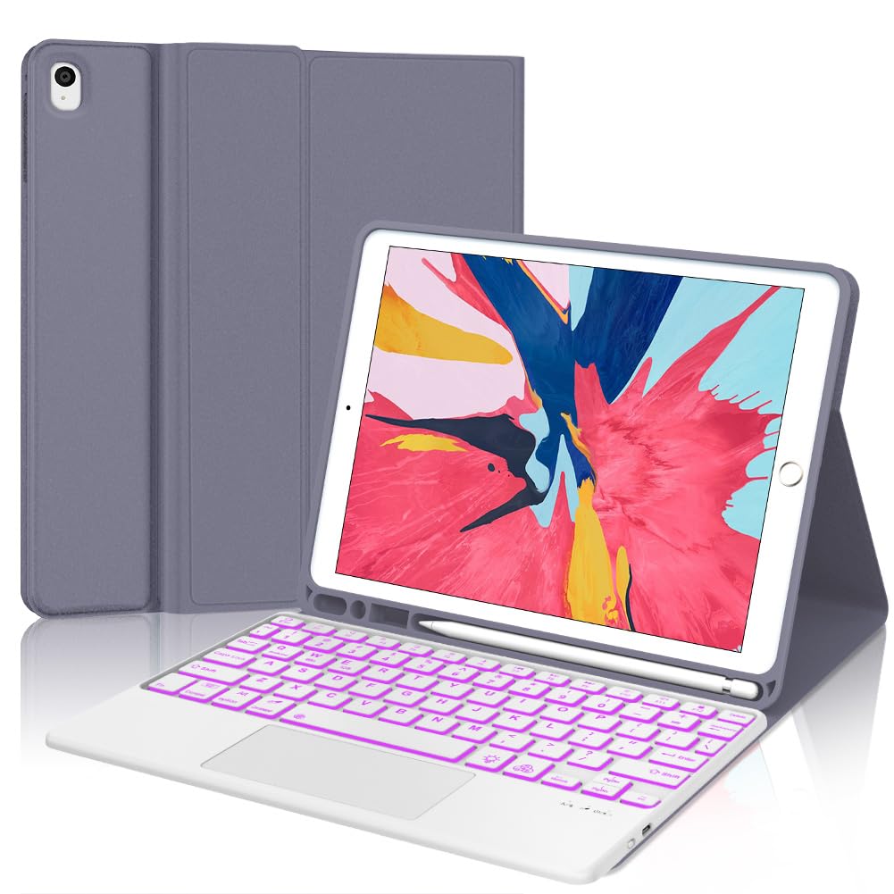 iPad 第7/8/9世代 10.2インチ キーボード ケース 完全保護 耐久性 7色バックライト タッチパット搭載 [2021/2020/2019] 10.2インチ ワイヤレス Bluetooth キーボードつきカバー 着脱式 磁気吸着 ipad air3 pro