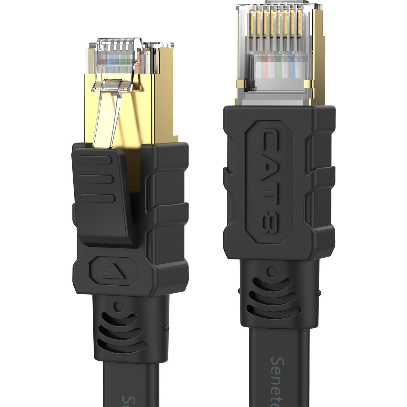 Senetem LANケーブル 20m CAT8 40Gbps/2000MHz カテゴリー8 超高速インターネットケーブル CAT8準拠 フラットケーブル RJ45 ツメ折れ防止 ブラック モデム ルータ PS3 PS4 PS5 Xbox等に対応