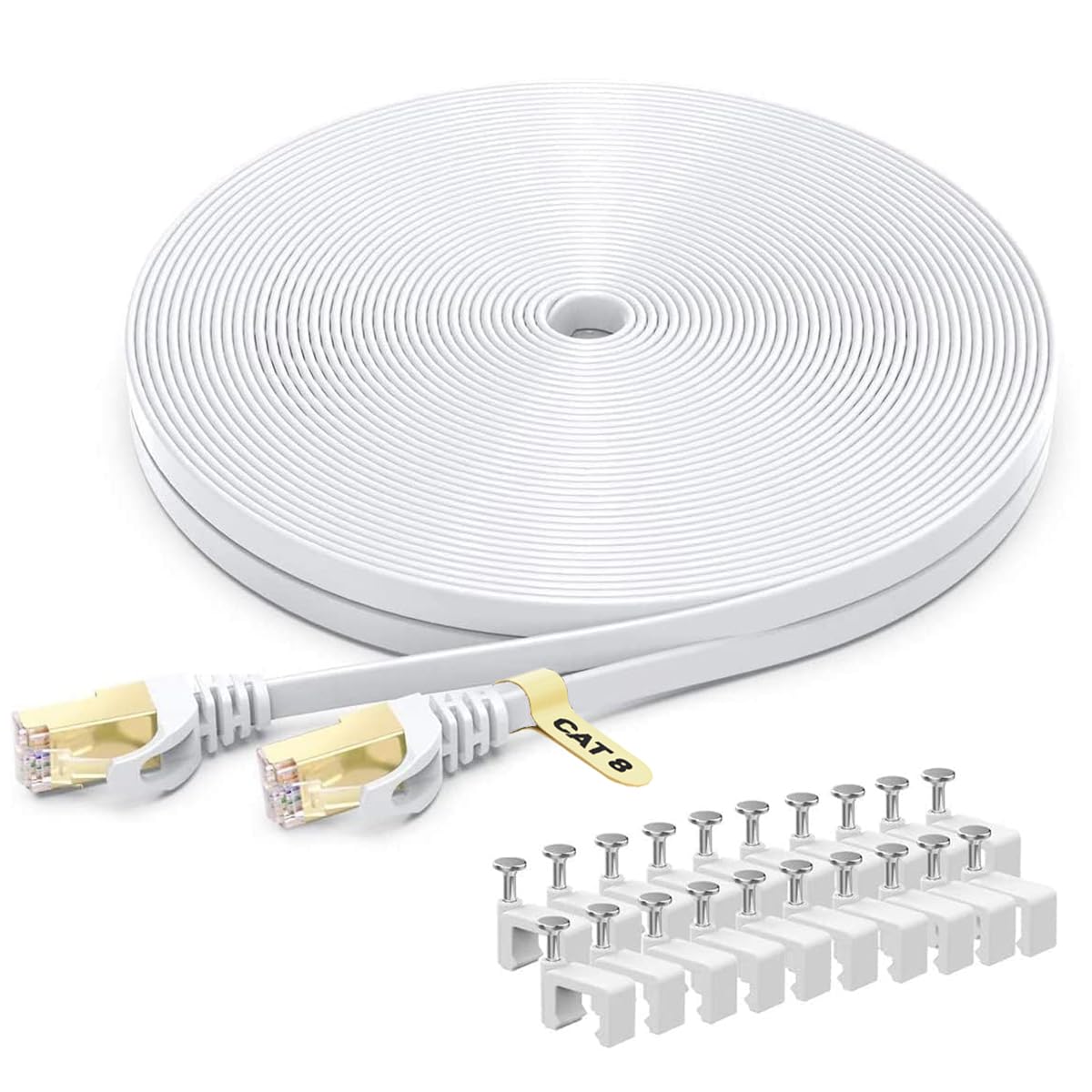 BUSOHE LANケーブル 30M Cat8 フラットケーブル 40Gbps 2000MHz RJ45 コネクタ付き ギガビット 高速 イーサネットケーブル 金メッキ 爪折れ防止 カテゴリー8 家庭用 業務用 アクセスポイント等に適用い