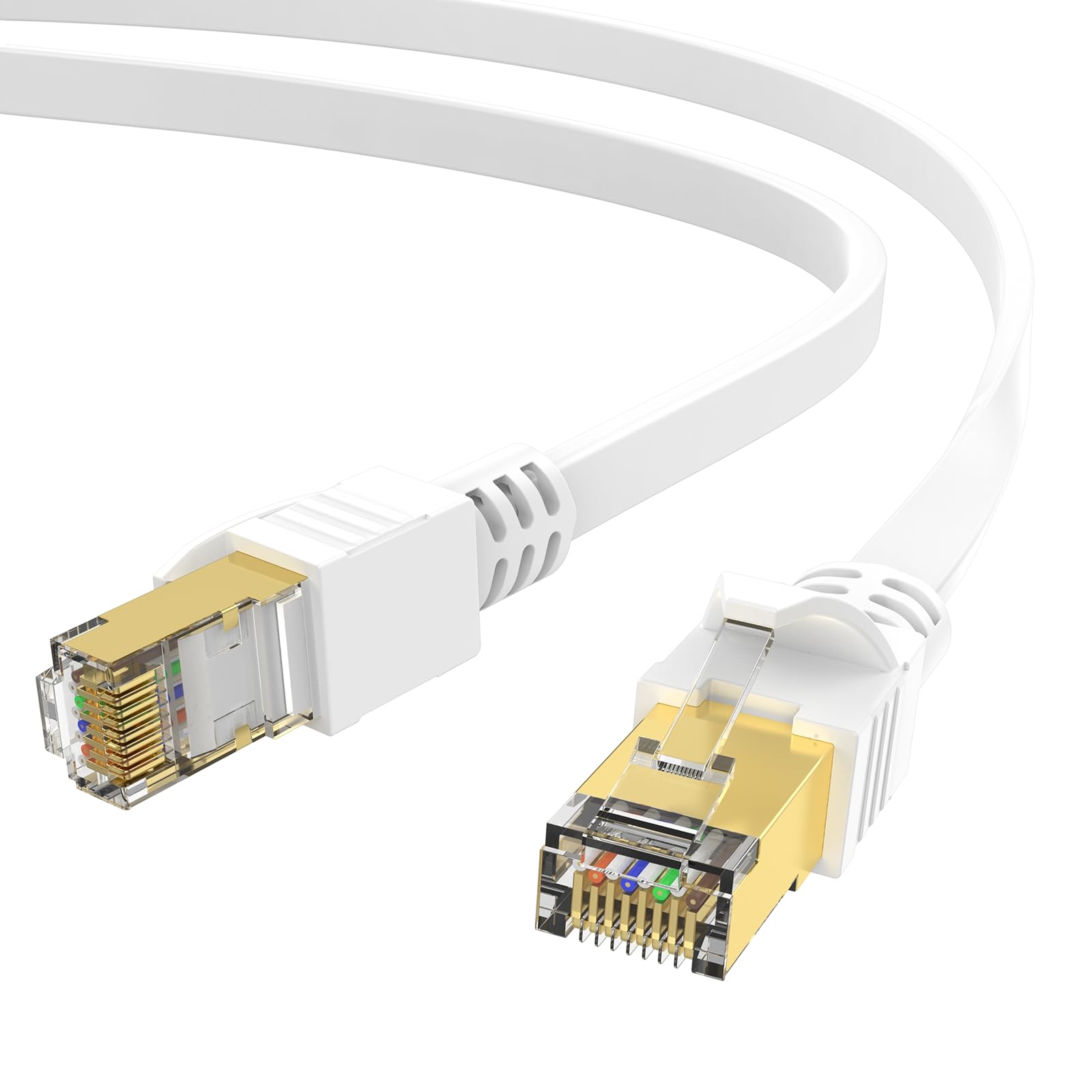LANケーブル20M CAT8 イーサネットケーブルLEKVKM RJ45フラットランケーブル 高速40Gbps 2000MHzのホームオフィスエンターテインメントなどに使用することができます ホワイト20メートル