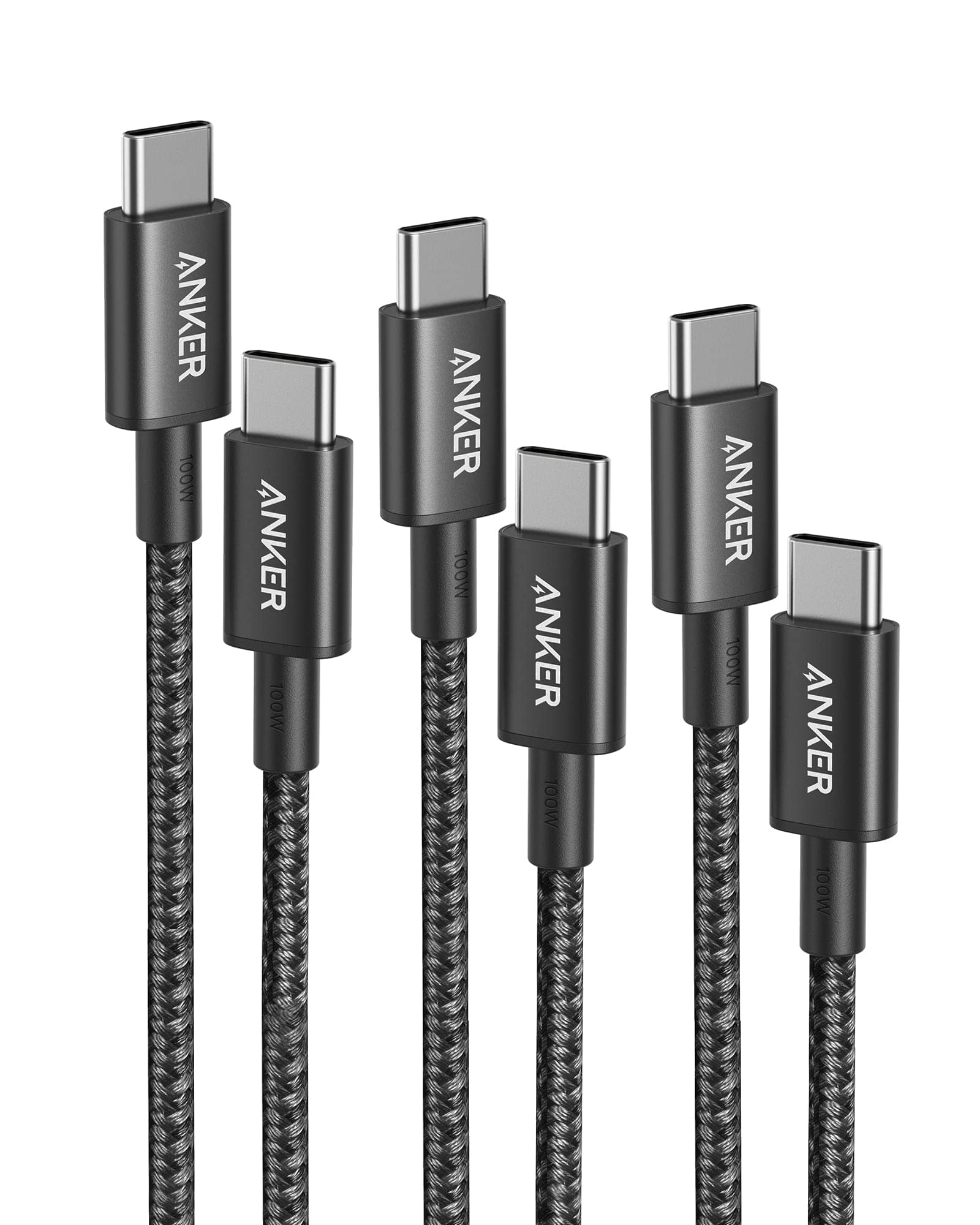 【3本書き割り】Anker 333 高耐久ナイロン USB-C \u0026 USB-C 2.0 100W 有線テレビ USB PD相応う MacBook Pro/Air iPad Pro iPad Air 4 Galaxy S20 Pixel LG 相応う (1.0m + 1.8m + 3.0m 黒いこと)