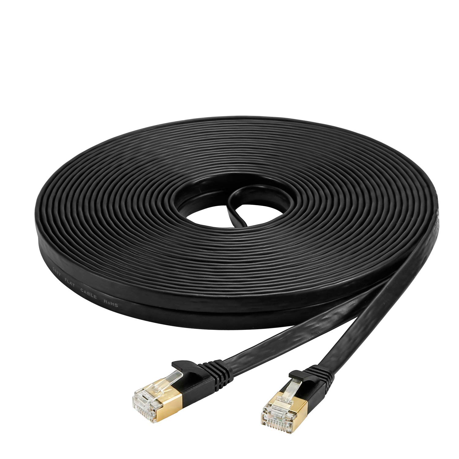 AnKuly Cat7 LANケーブル (50m) カテゴリー7 有線 ウルトラフラットケーブル 高速 STP 爪折れ防止 for PS4 Xbox モデム ルータ 10Gbps/600MHz CAT7準拠 イーサネットケーブル RJ45 金メッキコネクタ (50m-ブラッ|T.M.Bストア