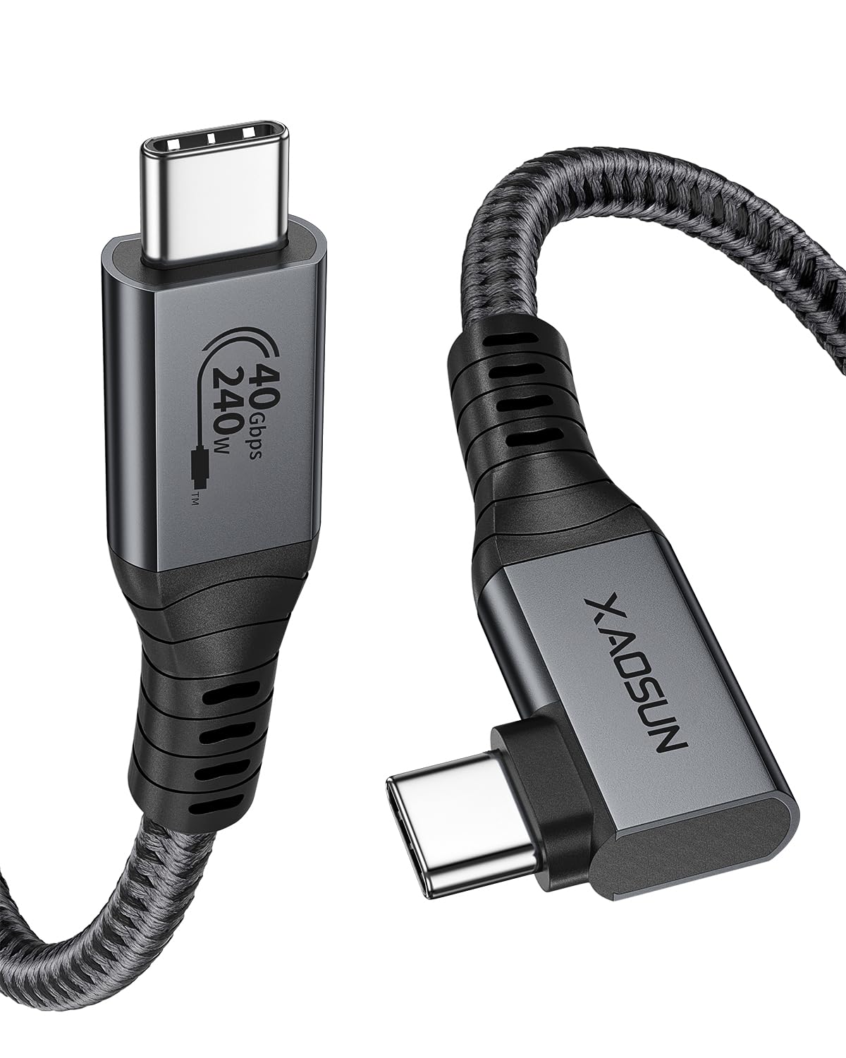 XAOSUN USB4 ケーブル Thunderbolt 4 対応 L字 240W PD3.1急速充電 USB-IF認証 40Gbps 8K@60Hz 映像出力 macbook pro ipad pro xperia Type c多機種対応 1M グレー