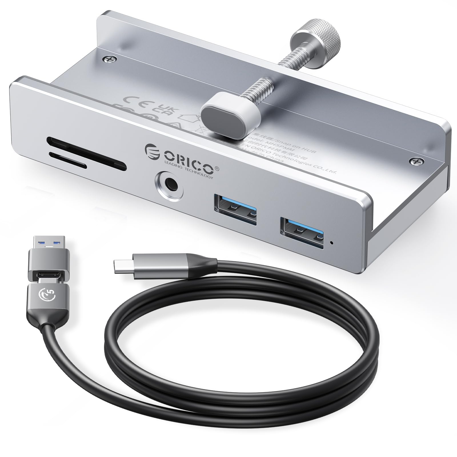 ORICO USB-Cこしき クランプ式 5界面（TF/SD歌留多読み手、USB-A×2、3.5粍オーディオ） 5Gbps弾丸道路遷らす USB-C 給電界面付き添い人（5V） 二階建てバス力強さ/セルフ力強さ相応う 1m有線テレビ付 軽銀 pc境界線の外側計器 Window
