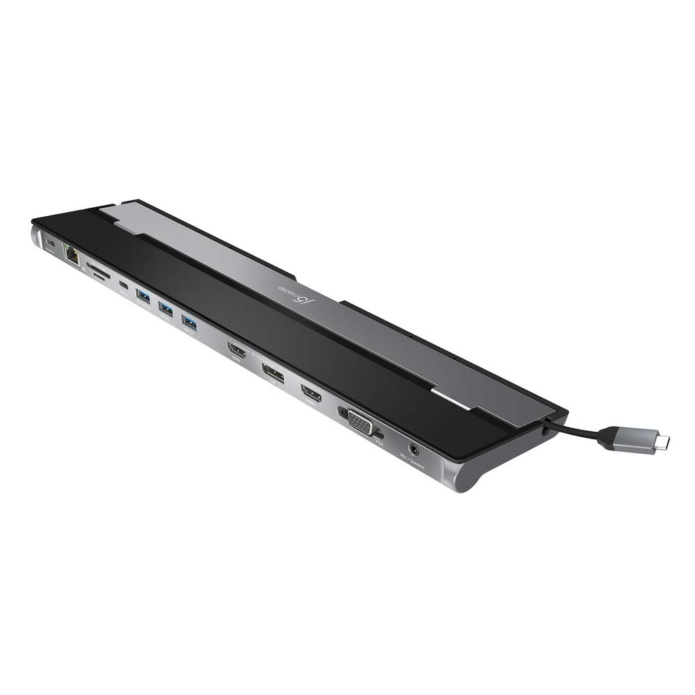 j5create USB-C トリプルディスプレイ ドッキングステーション マルチハブ Power Delivery 100W供給 【 USB3.0 x3(2.4A急速充電対応×1), USB-C 3.1 x1 , USB-C PD充電ポートx1 , DisplayPort x1 , HDMI x2 , VGA x1 , 有線LA|T.M.Bストア