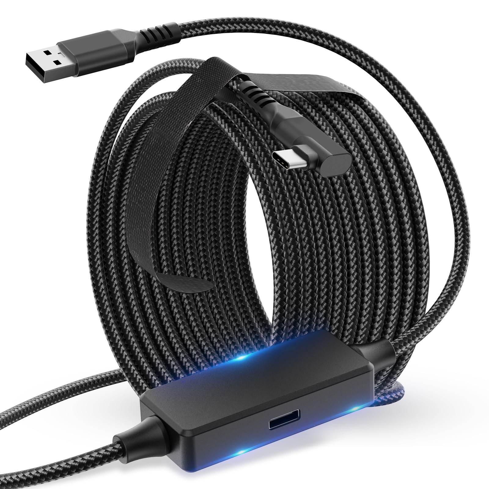 【充電しながら遊ぶ】リンクケーブル Quest 3s/2/1/Pro/Pico4アクセサリと互換性があり USB-A 3.0 & Type C ケーブル ゲームPC/Steam VR用【個別充電ポート付き 5Gbps高速データ転送 60W高速充電 高耐久ナイ