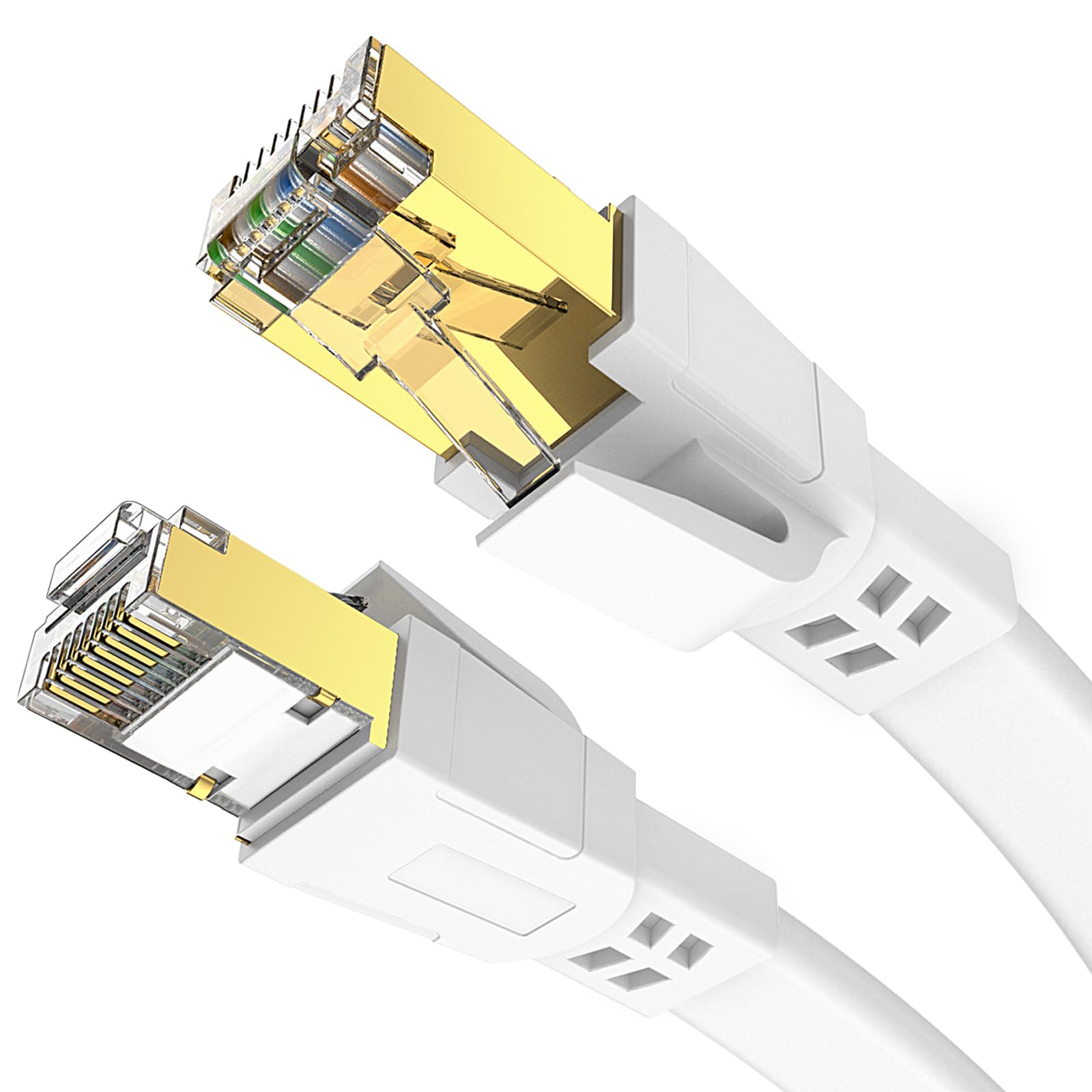 LANケーブル 50m CAT8 Soohut 高速 lanケーブル 40Gbps/2000MHz ランケーブル RJ45 コネクタ インターネット フラット LANケーブル 爪折れ防止 屋外用 シールド モデム ルータ PS3 PS4 Xbox等に対応 (1, ホワイ